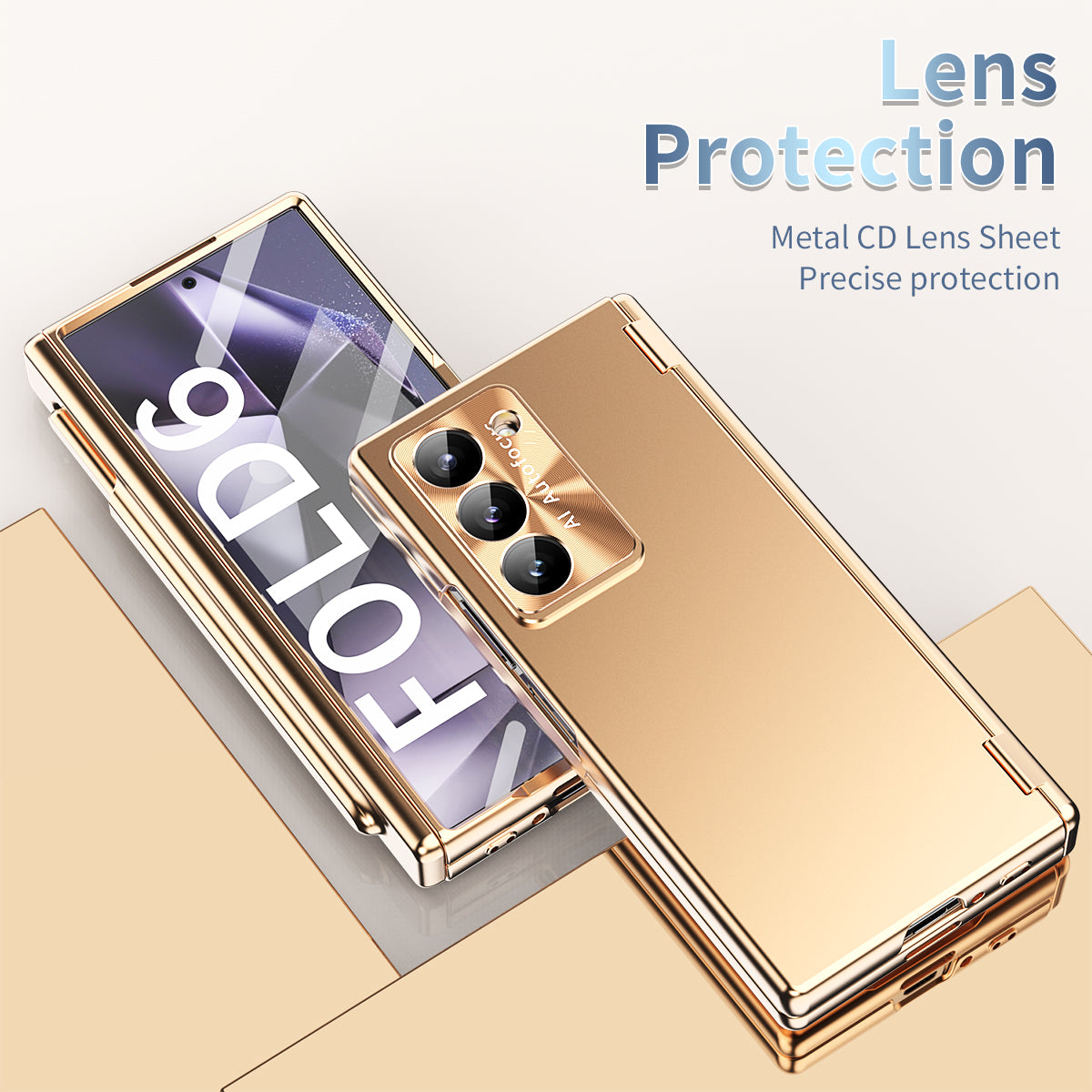 For Samsung Galaxy Z Fold6 5G Phone Case Hard PC Phone Cover with Tempered Glass Film / Stylus - Gold