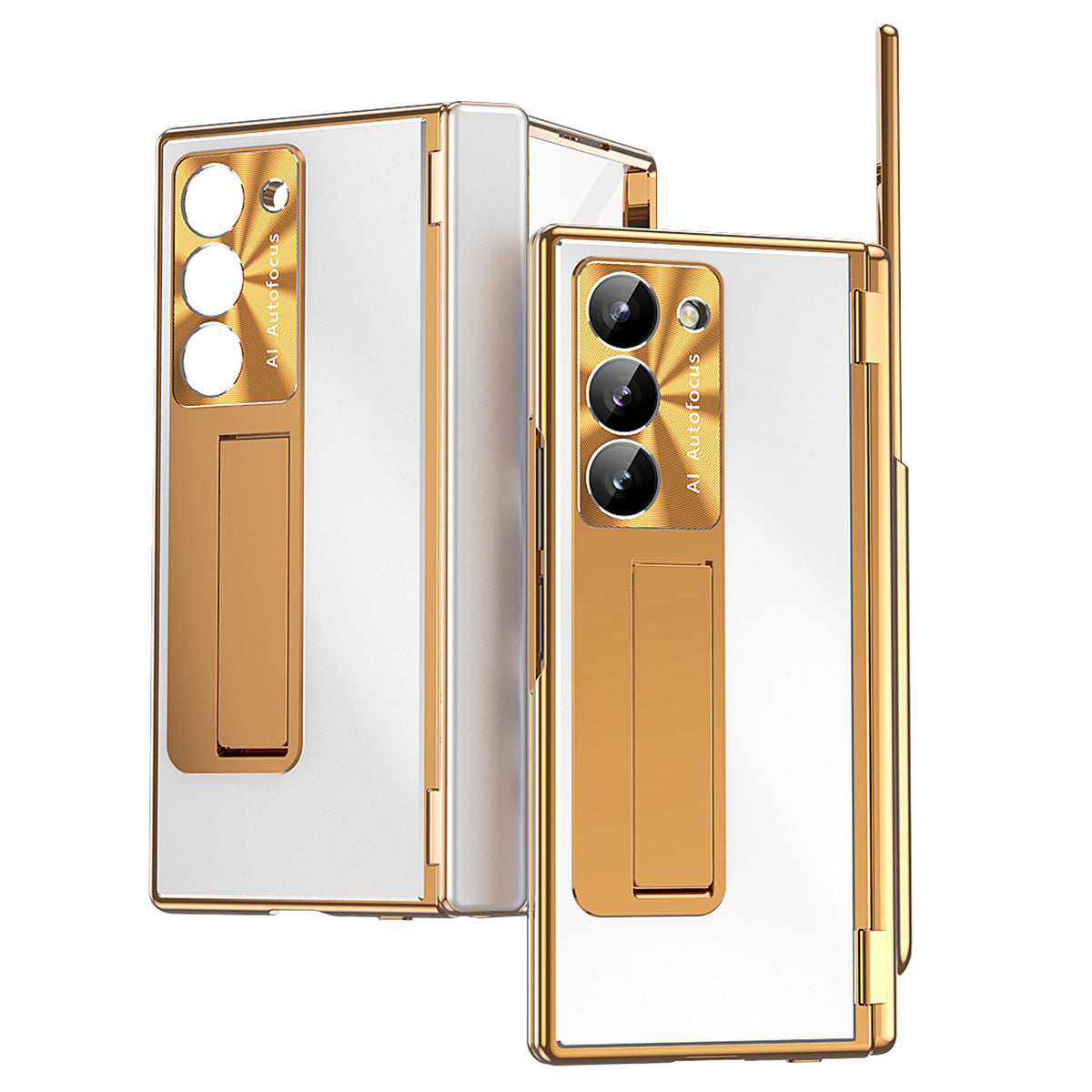 For Samsung Galaxy Z Fold6 5G Case Aluminum Alloy Phone Cover with Tempered Glass Film and Stylus - Gold+Silver