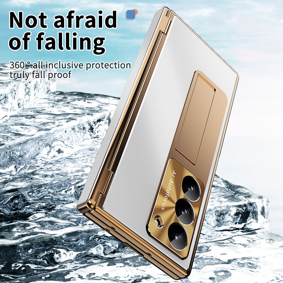 For Samsung Galaxy Z Fold6 5G Case Aluminum Alloy Phone Cover with Tempered Glass Film and Stylus - Gold+Silver