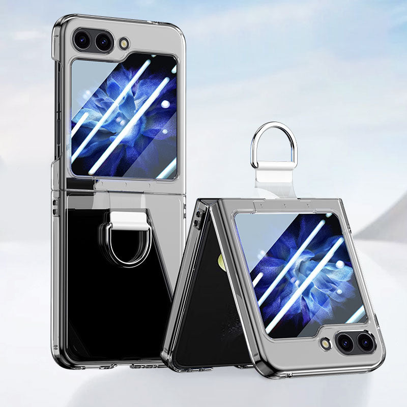 For Samsung Galaxy Z Flip6 5G Case with Ring Holder Clear PC Phone Cover