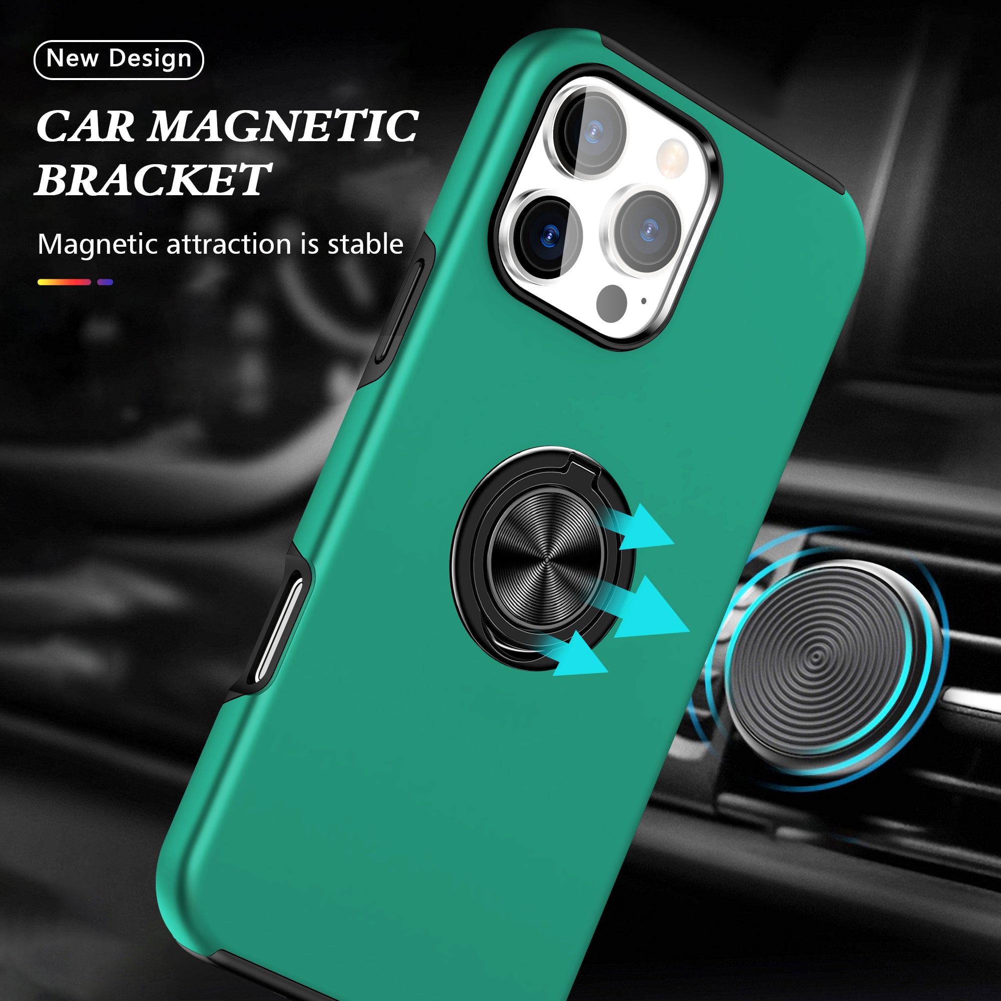 For iPhone 16 Pro Max Case with Ring Holder PC+TPU Anti-Scratch Phone Cover - Blackish Green