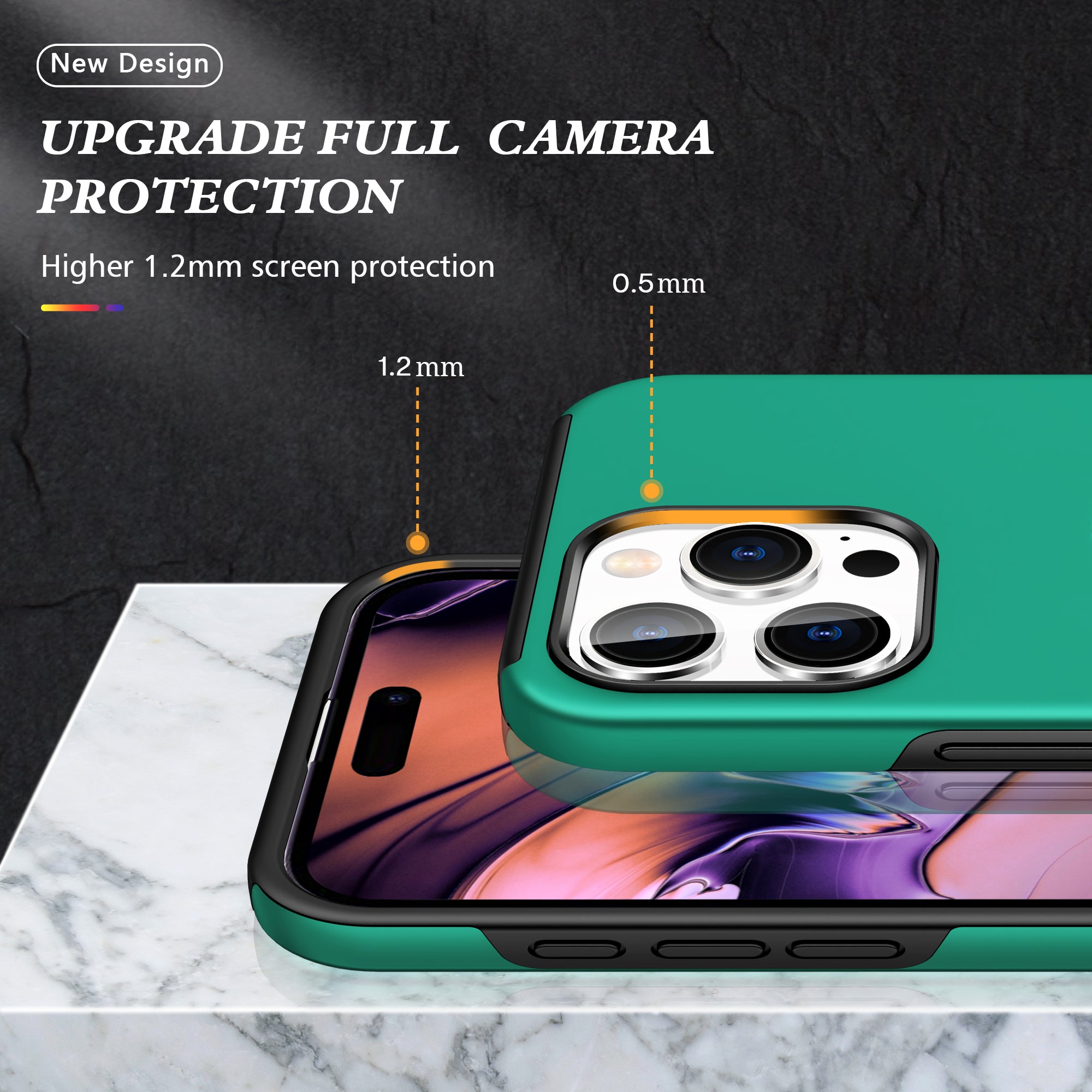 For iPhone 16 Pro Max Case with Ring Holder PC+TPU Anti-Scratch Phone Cover - Blackish Green