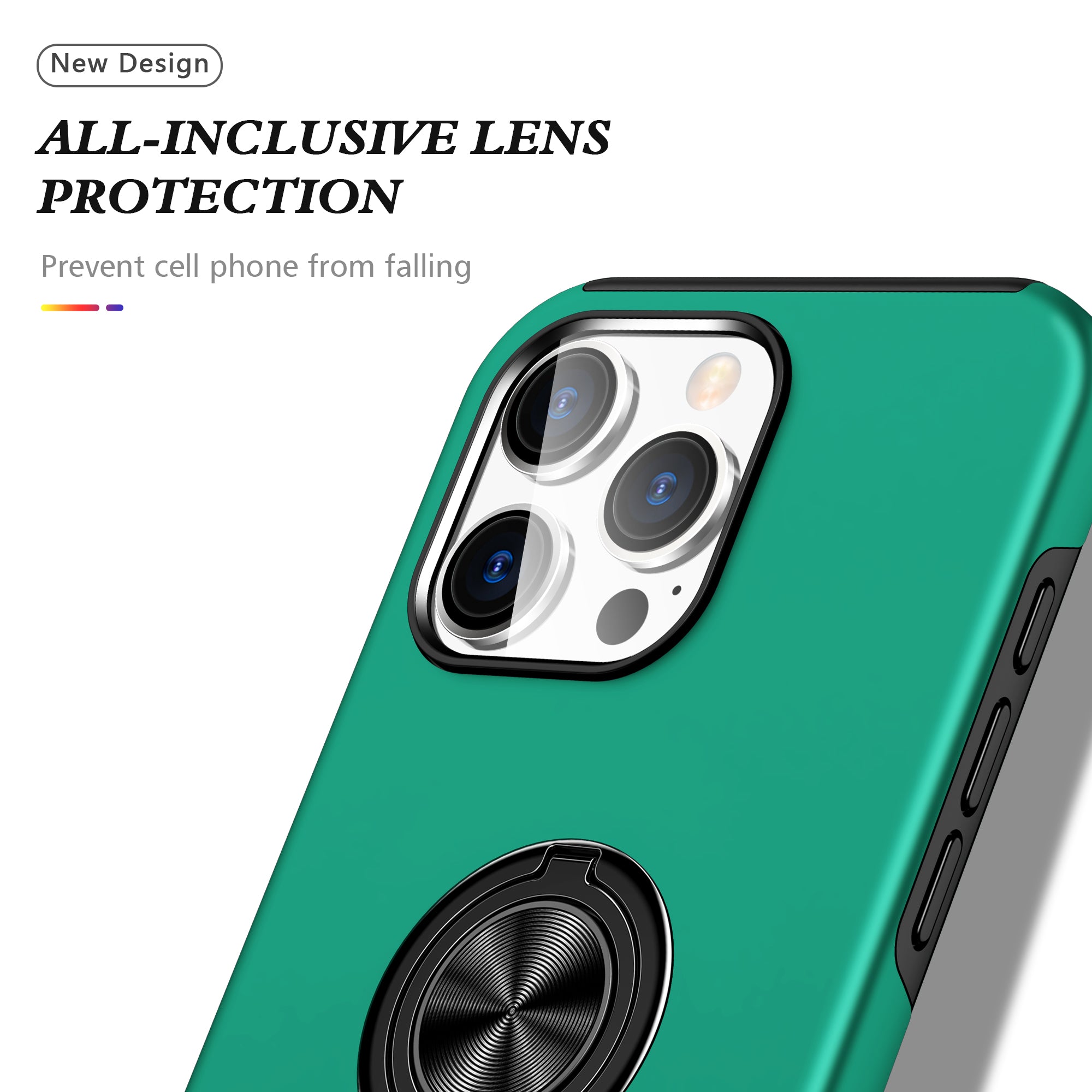 For iPhone 16 Pro Max Case with Ring Holder PC+TPU Anti-Scratch Phone Cover - Blackish Green