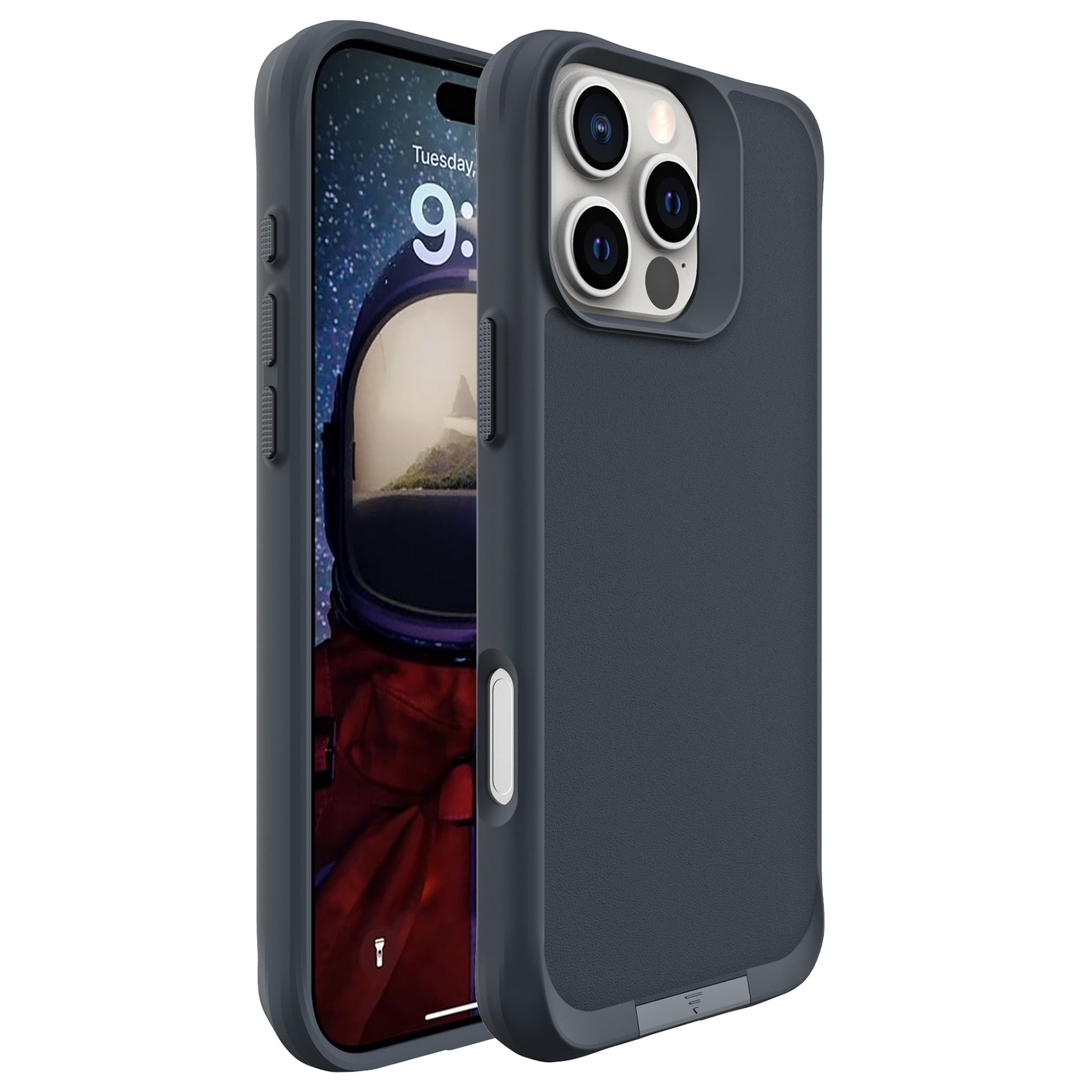 Taurustar Series For iPhone 16 Pro Max Case Kickstand Design PC+TPU Phone Cover - Grey Blue