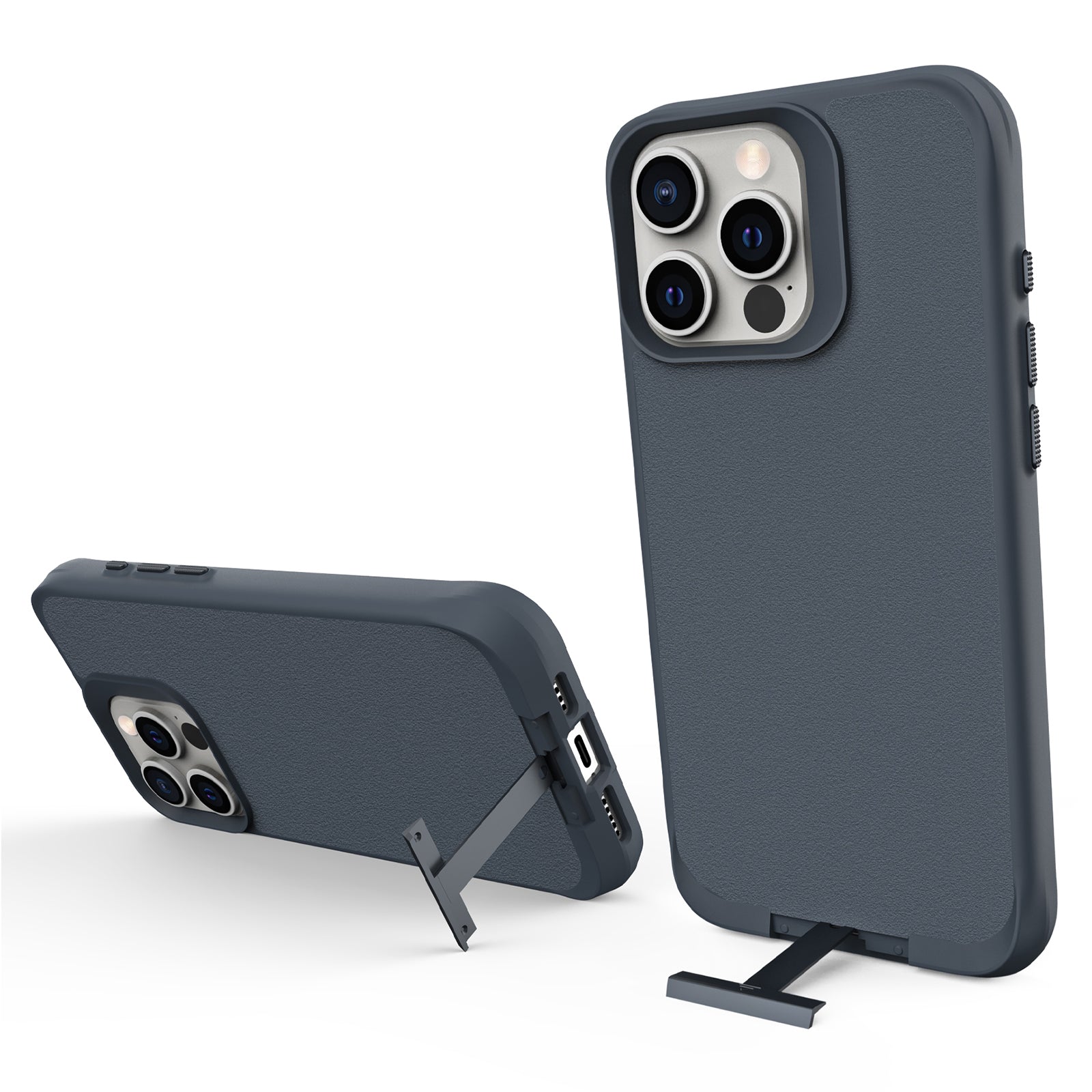 Taurustar Series For iPhone 16 Pro Max Case Kickstand Design PC+TPU Phone Cover - Grey Blue