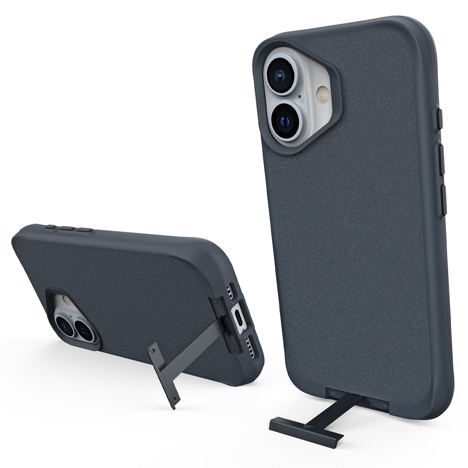 Taurustar Series For iPhone 16 Plus Case Drop Protection PC+TPU Phone Cover Built-in Kickstand - Grey Blue