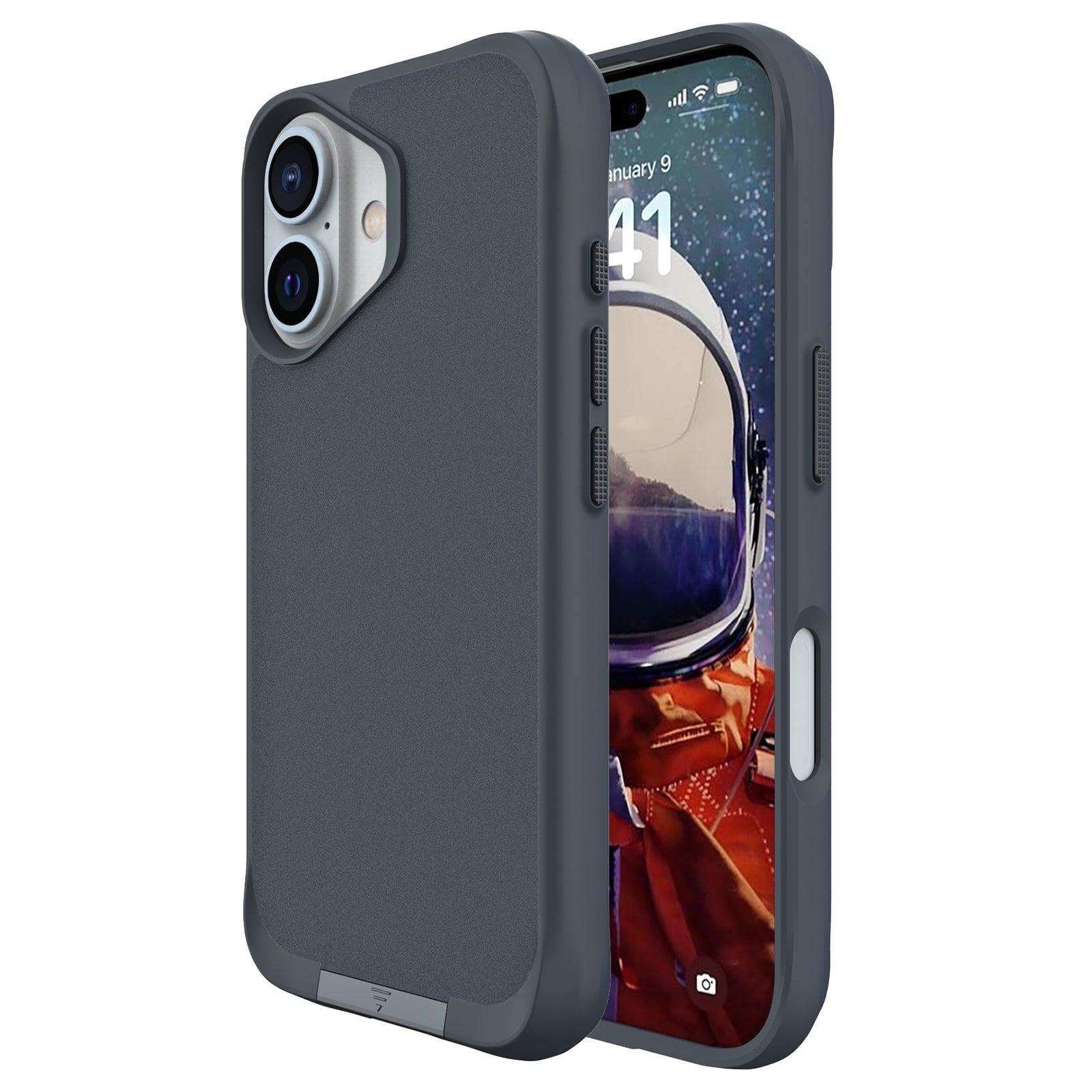 Taurustar Series For iPhone 16 Plus Case Drop Protection PC+TPU Phone Cover Built-in Kickstand - Grey Blue