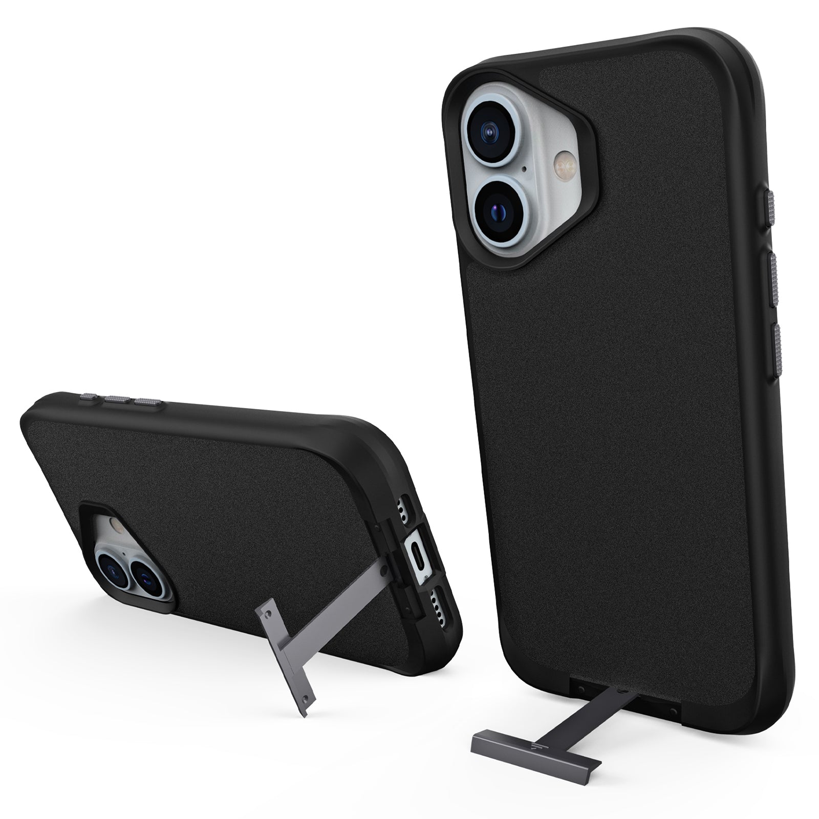 Taurustar Series For iPhone 16 Kickstand Case Shockproof PC+TPU Phone Cover - Black