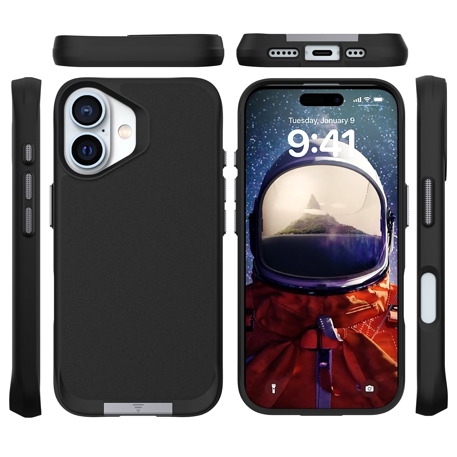 Taurustar Series For iPhone 16 Kickstand Case Shockproof PC+TPU Phone Cover - Black