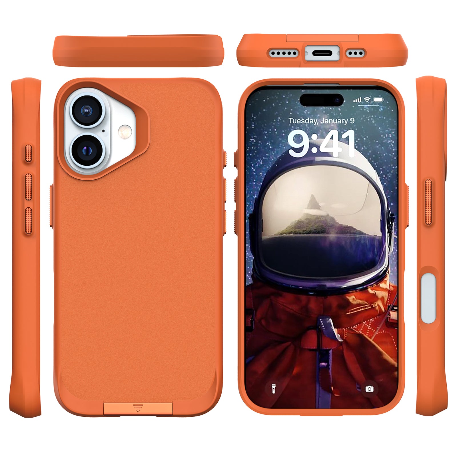 Taurustar Series For iPhone 16 Kickstand Case Shockproof PC+TPU Phone Cover - Orange