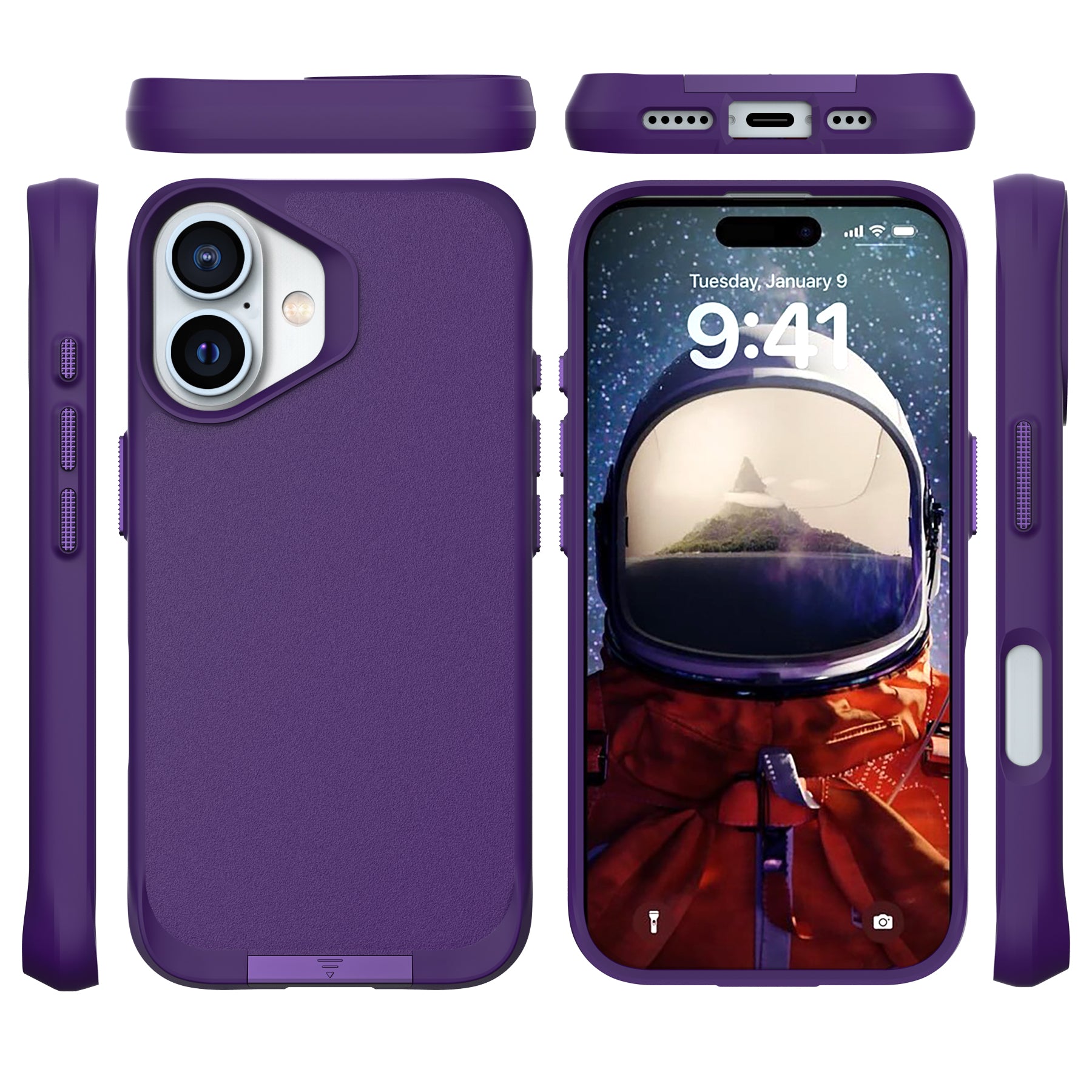 Taurustar Series For iPhone 16 Kickstand Case Shockproof PC+TPU Phone Cover - Purple