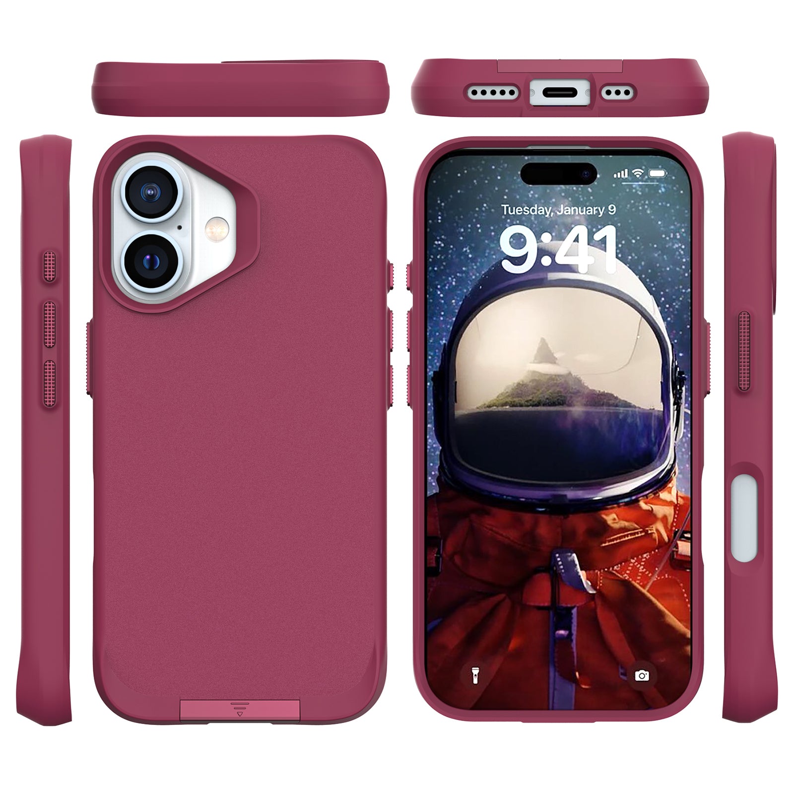 Taurustar Series For iPhone 16 Kickstand Case Shockproof PC+TPU Phone Cover - Red