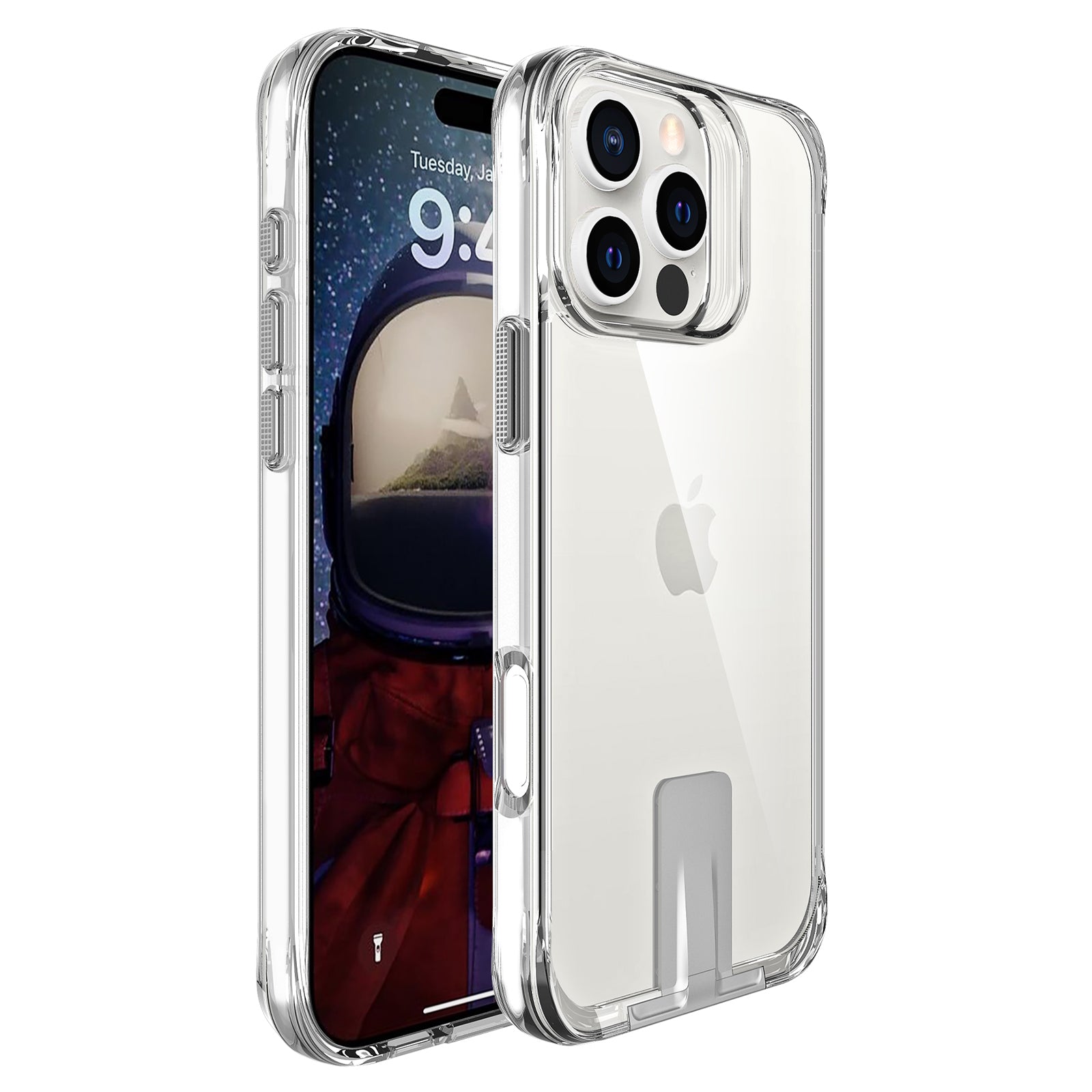 For iPhone 16 Pro Max Case TPU+PC Kickstand Clear Phone Cover