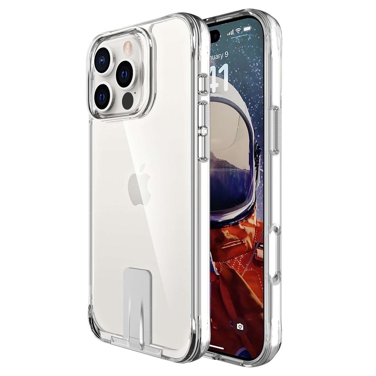 For iPhone 16 Pro Max Case TPU+PC Kickstand Clear Phone Cover