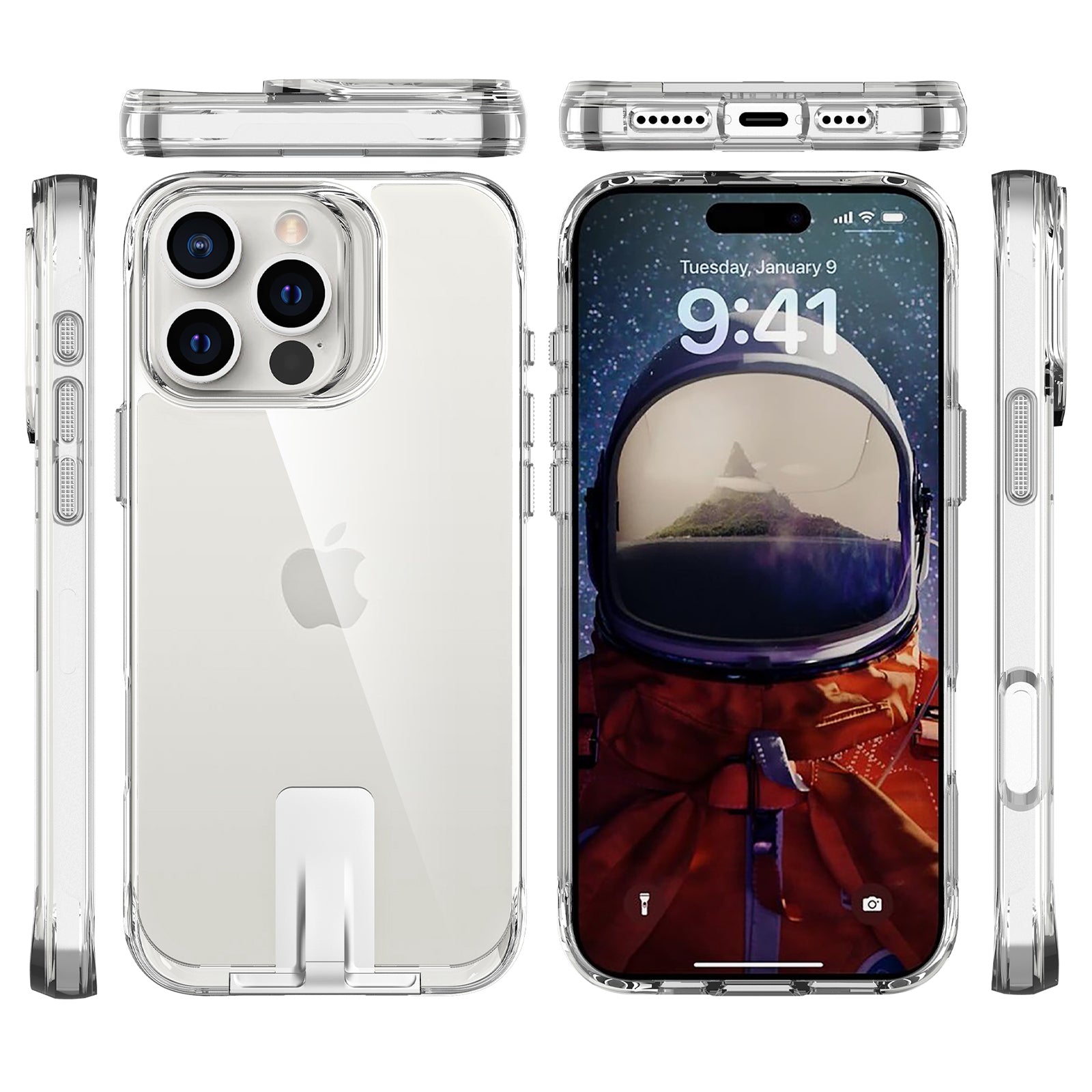 For iPhone 16 Pro Max Case TPU+PC Kickstand Clear Phone Cover