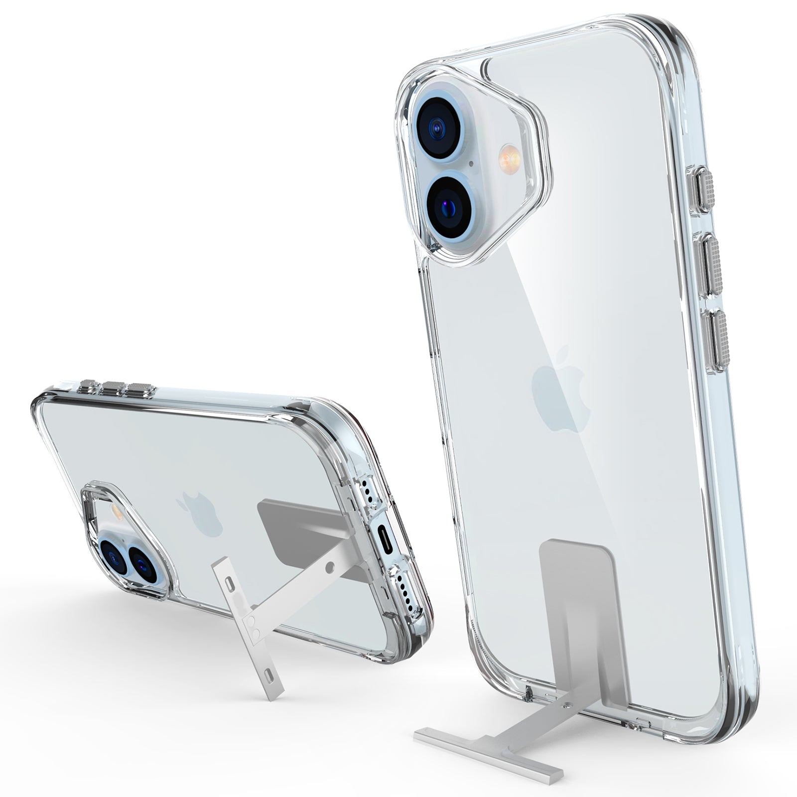 For iPhone 16 Plus Clear Case Shockproof TPU+PC Kickstand Phone Cover