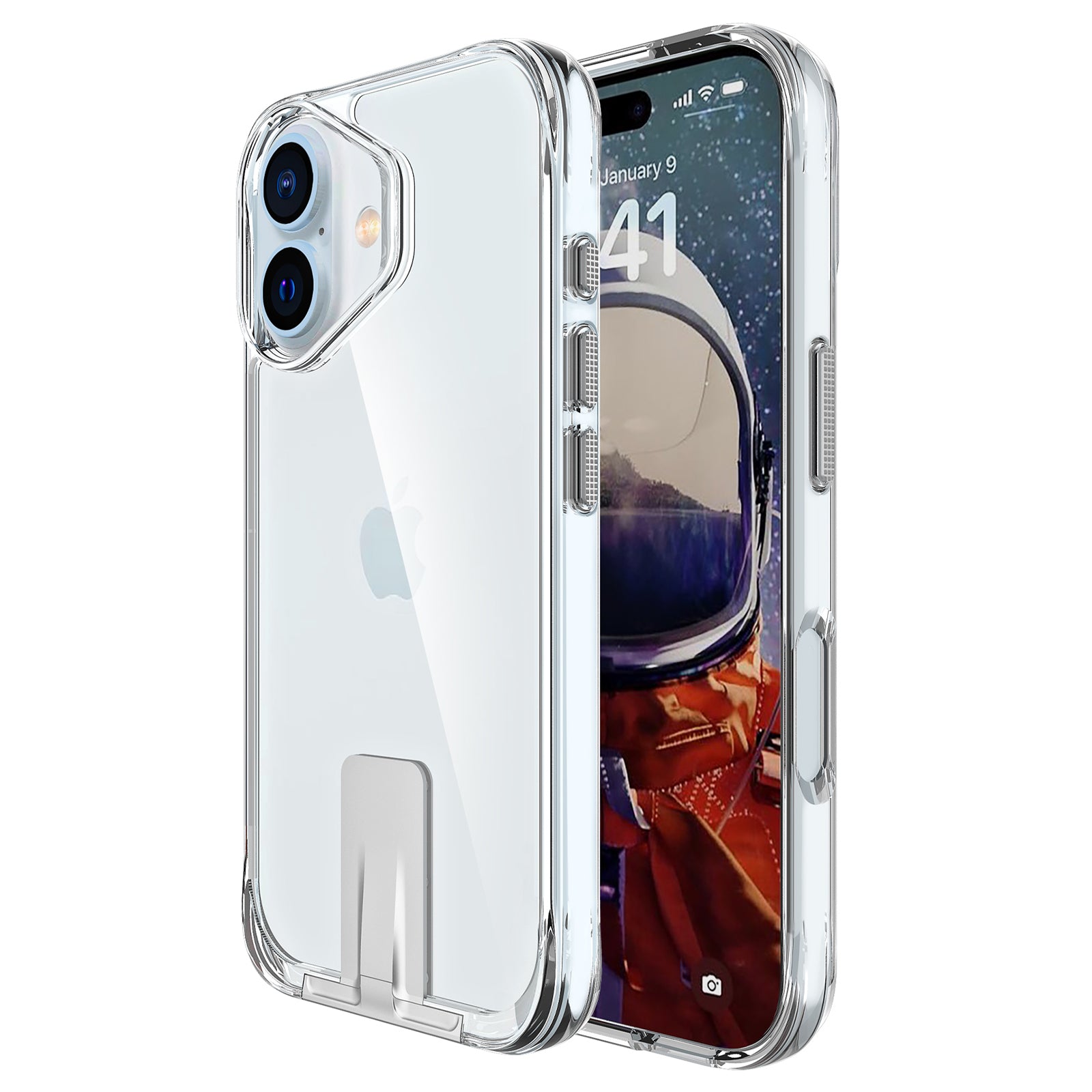 For iPhone 16 Plus Clear Case Shockproof TPU+PC Kickstand Phone Cover