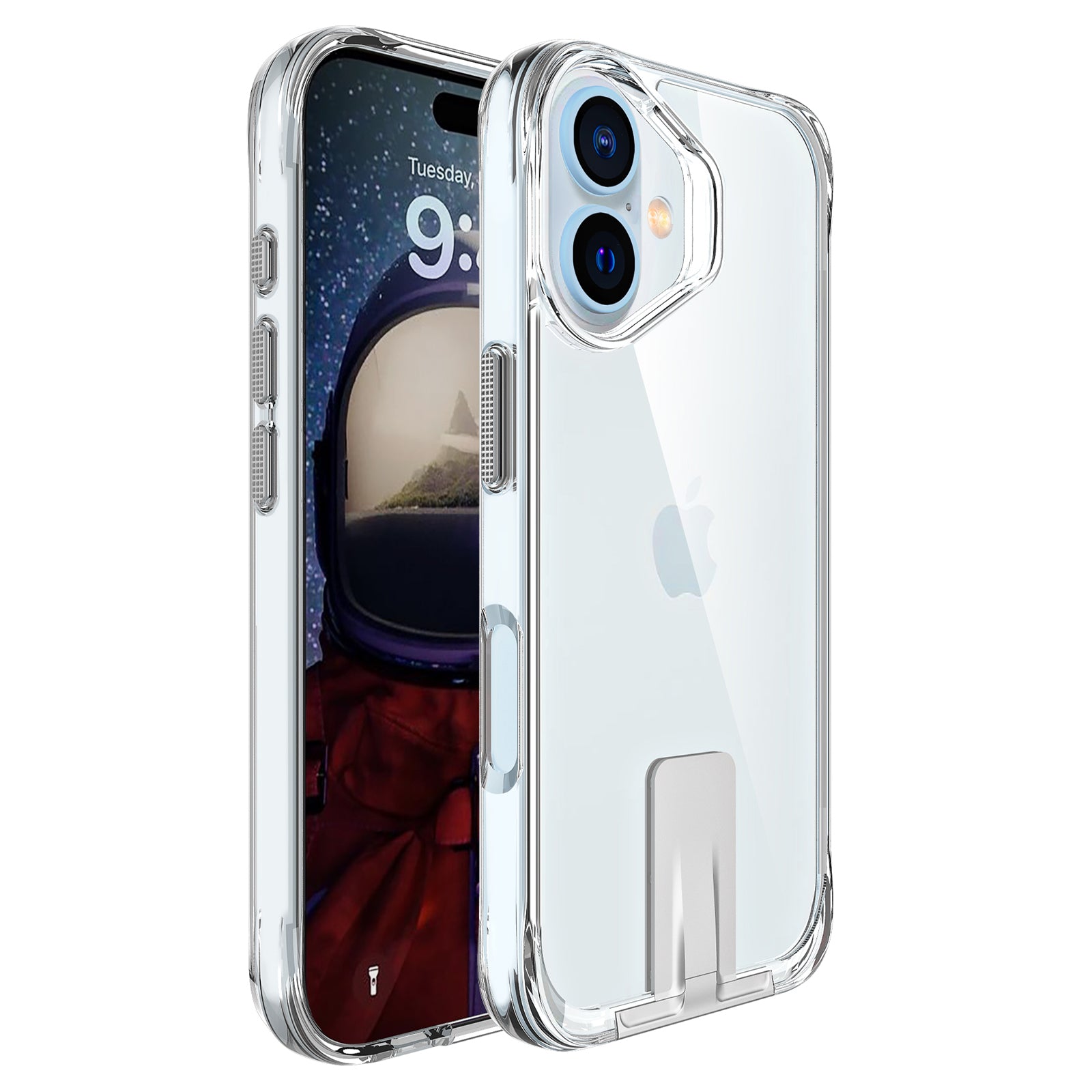 For iPhone 16 Case TPU+PC Transparent Phone Cover with Kickstand