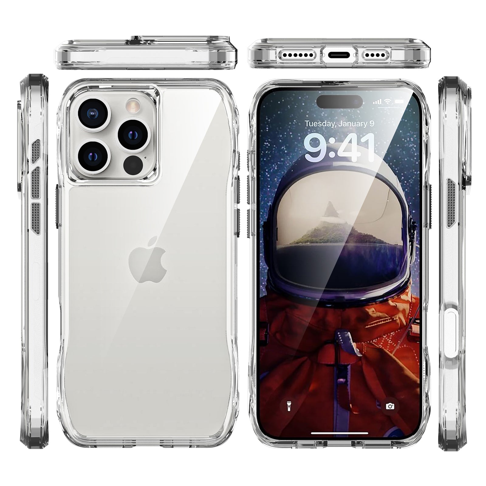 For iPhone 16 Pro Clear Case Anti-Scratch TPU+PC Hybrid Phone Cover