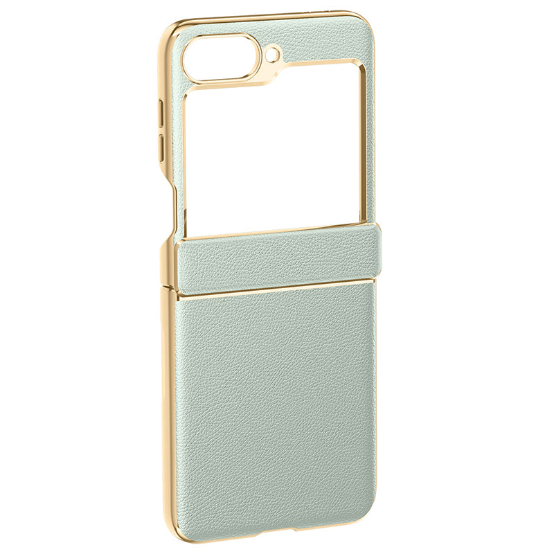 For Samsung Galaxy Z Flip6 5G Case Hinge Protection Leather Back Cover with Rear Screen Film -  Mint Green