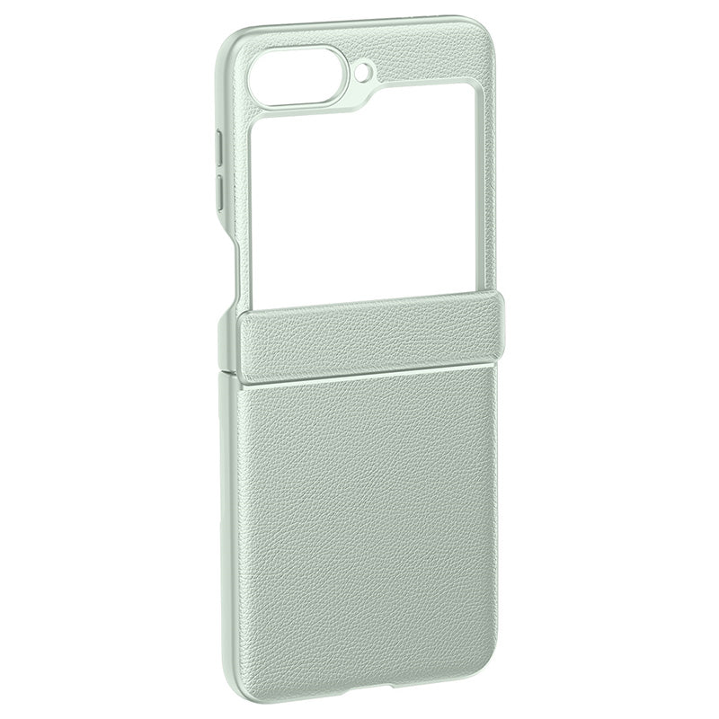 For Samsung Galaxy Z Flip6 5G Case Leather+PC Hinge Design Phone Cover with Rear Screen Film - Mint Green