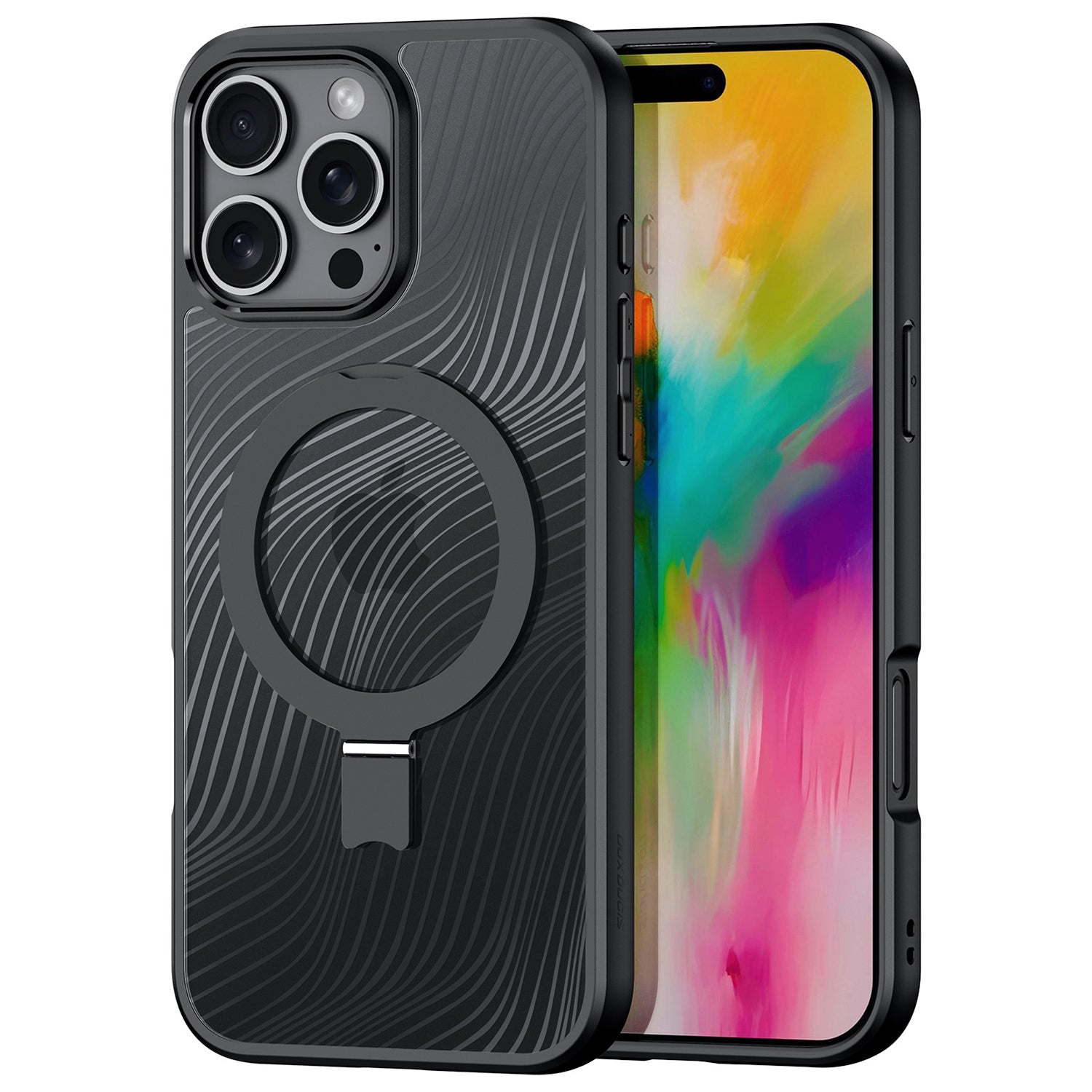 DUX DUCIS Aimo Series for iPhone 16 Pro Magnetic Phone Case TPU+PC Kickstand Cover (REACH Certification) - Black