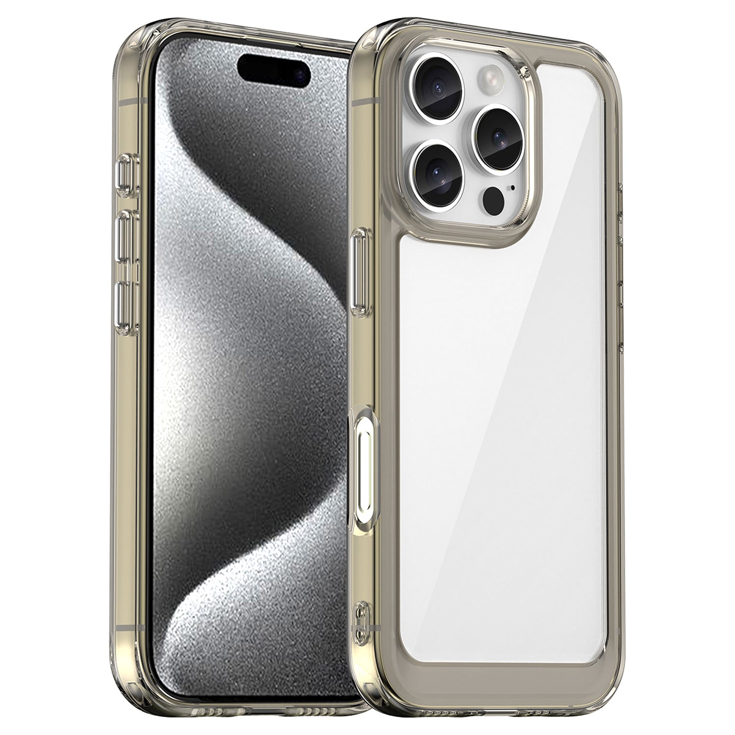 For iPhone 16 Pro Case TPU Frame Clear Acrylic Back Phone Cover - Transparent Grey