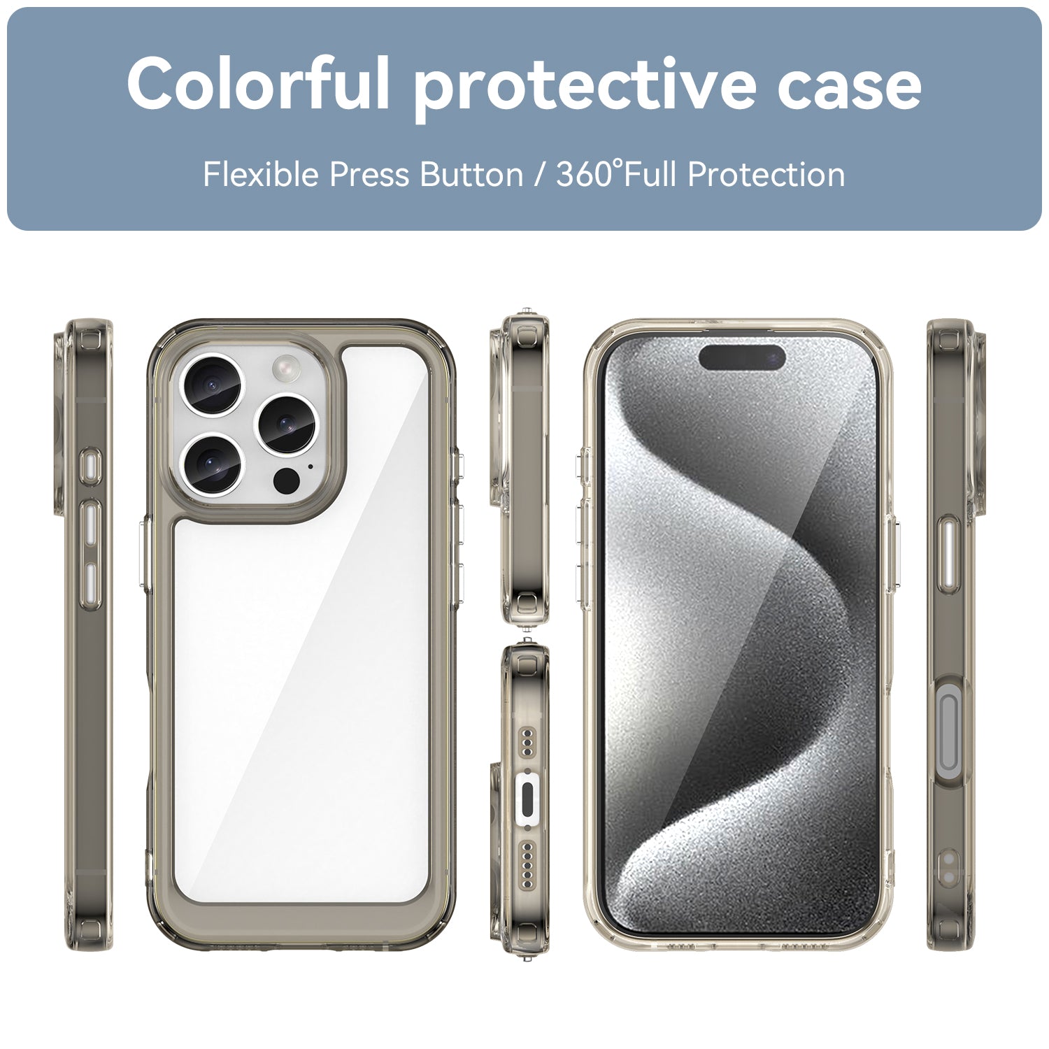 For iPhone 16 Pro Case TPU Frame Clear Acrylic Back Phone Cover - Transparent Grey