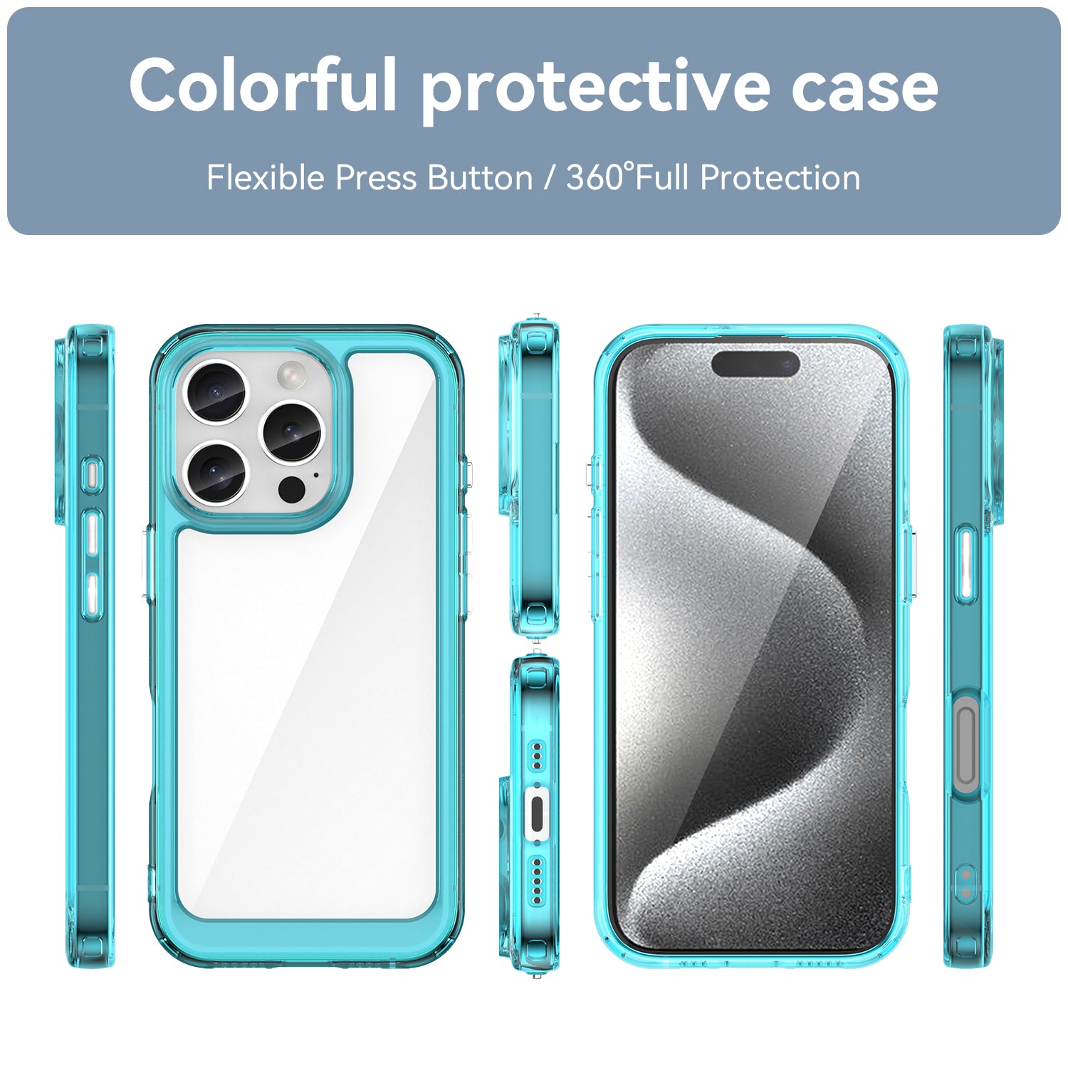 For iPhone 16 Pro Case TPU Frame Clear Acrylic Back Phone Cover - Transparent Blue