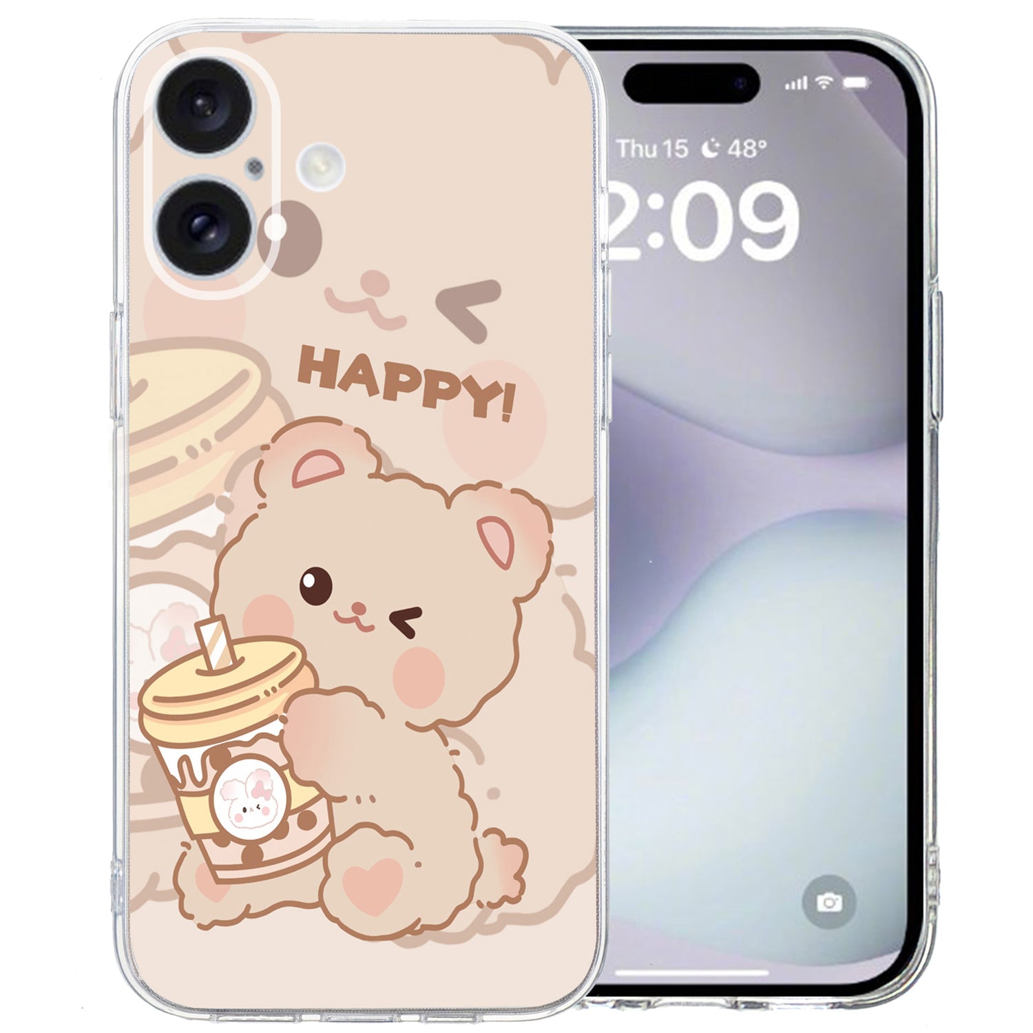 For iPhone 16 Case Soft TPU Pattern Printing Phone Cover with Transparent Edge - Bear