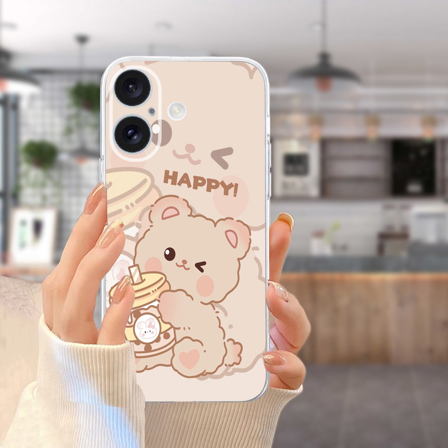 For iPhone 16 Case Soft TPU Pattern Printing Phone Cover with Transparent Edge - Bear