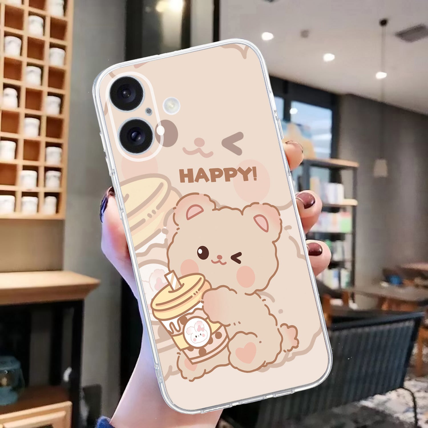 For iPhone 16 Case Soft TPU Pattern Printing Phone Cover with Transparent Edge - Bear