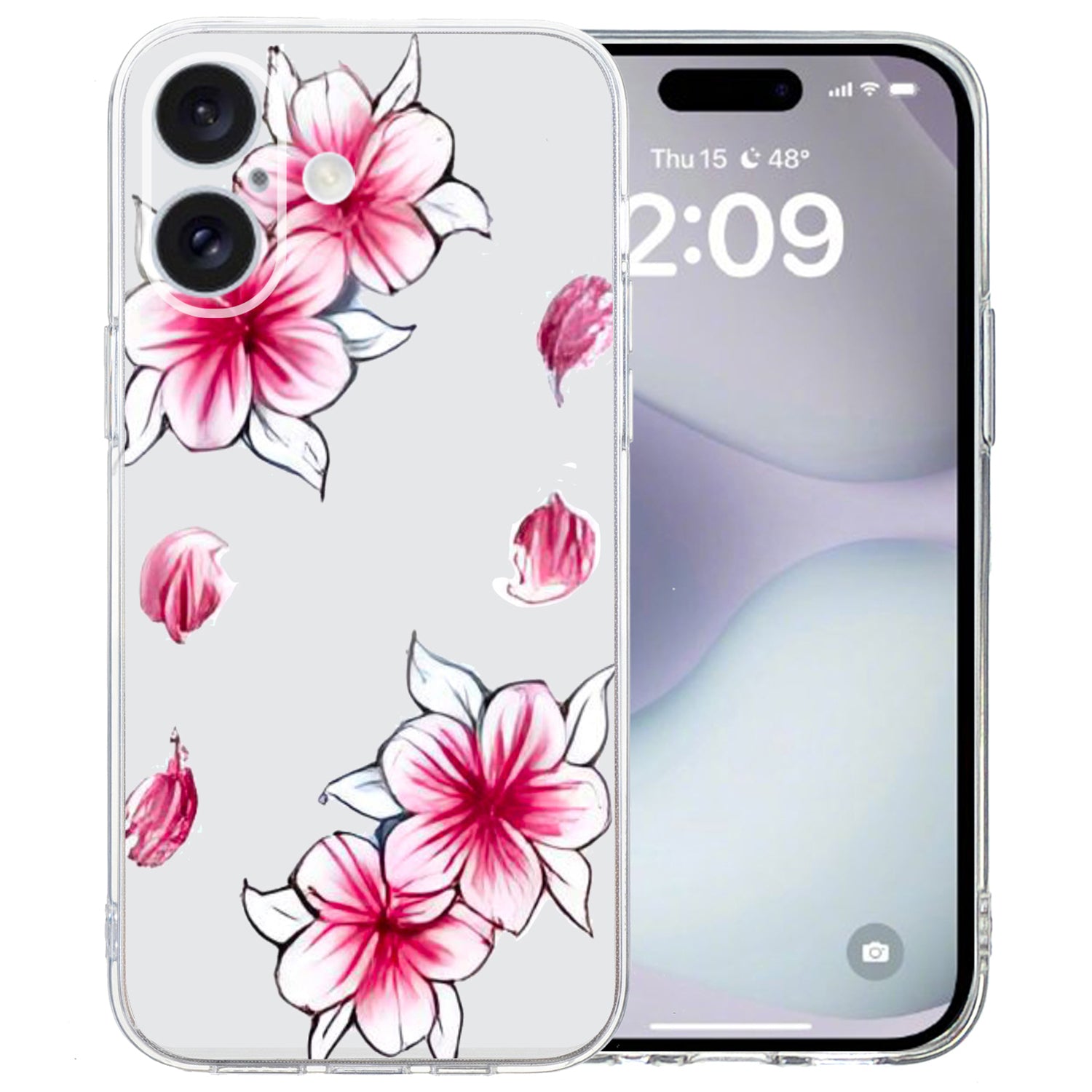 For iPhone 16 Case Soft TPU Pattern Printing Phone Cover with Transparent Edge - Cherry Blossom