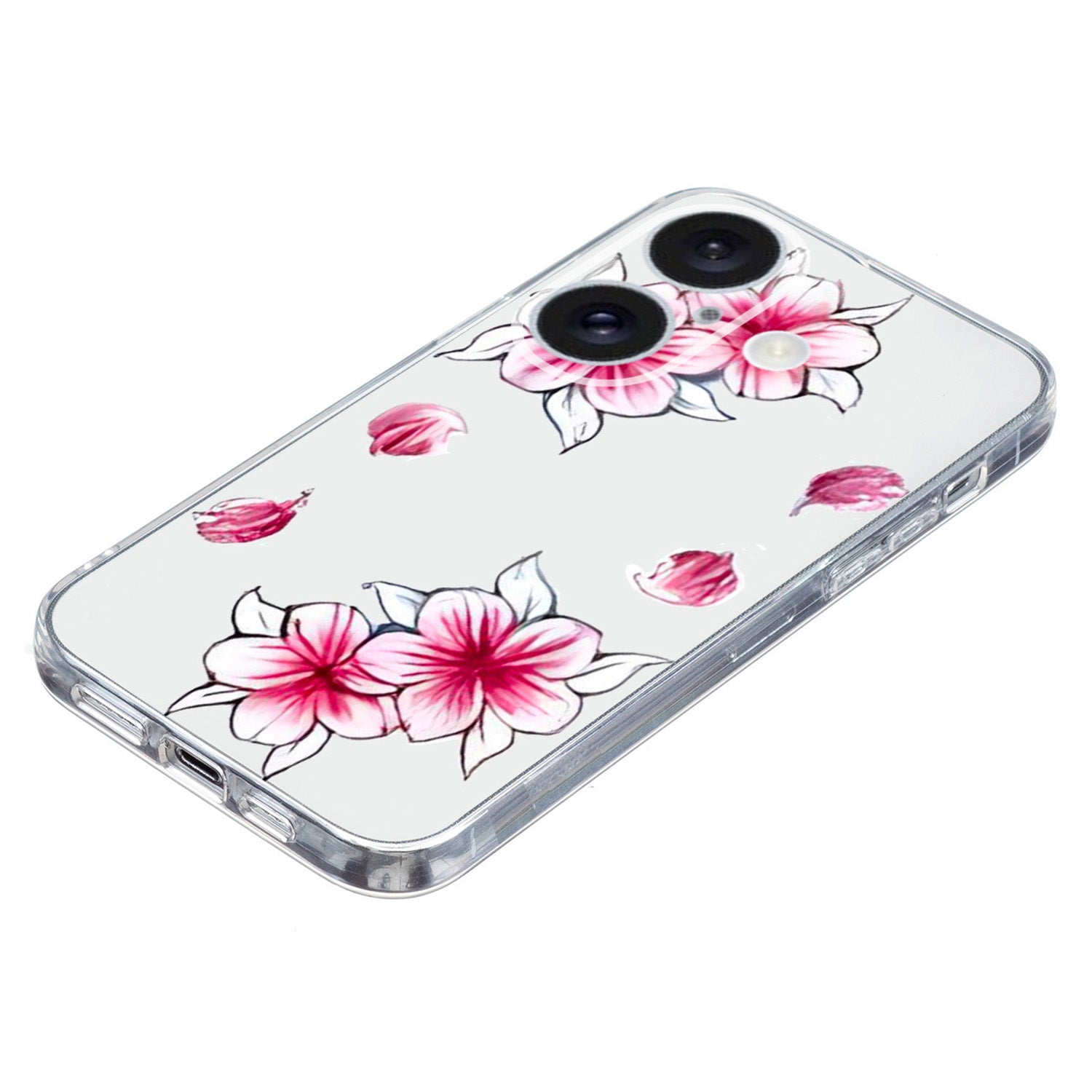 For iPhone 16 Case Soft TPU Pattern Printing Phone Cover with Transparent Edge - Cherry Blossom