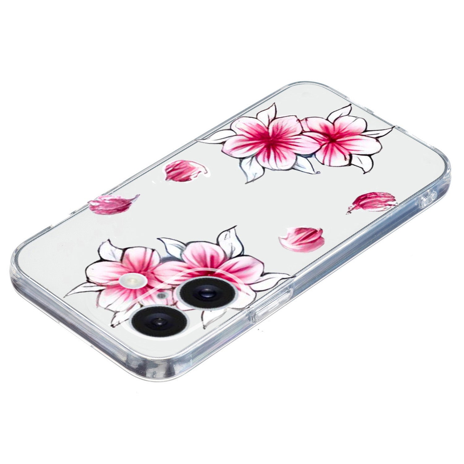 For iPhone 16 Case Soft TPU Pattern Printing Phone Cover with Transparent Edge - Cherry Blossom