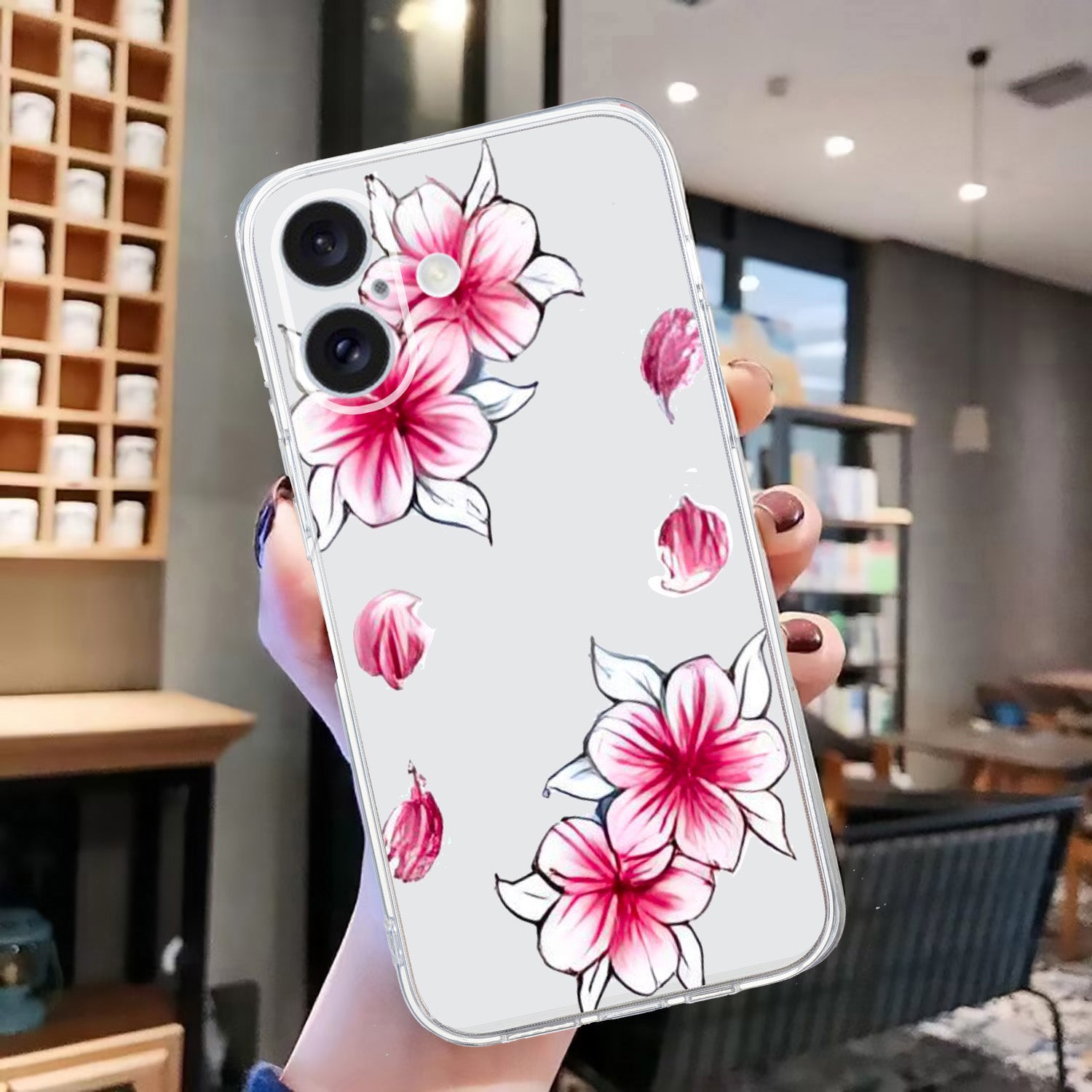 For iPhone 16 Case Soft TPU Pattern Printing Phone Cover with Transparent Edge - Cherry Blossom