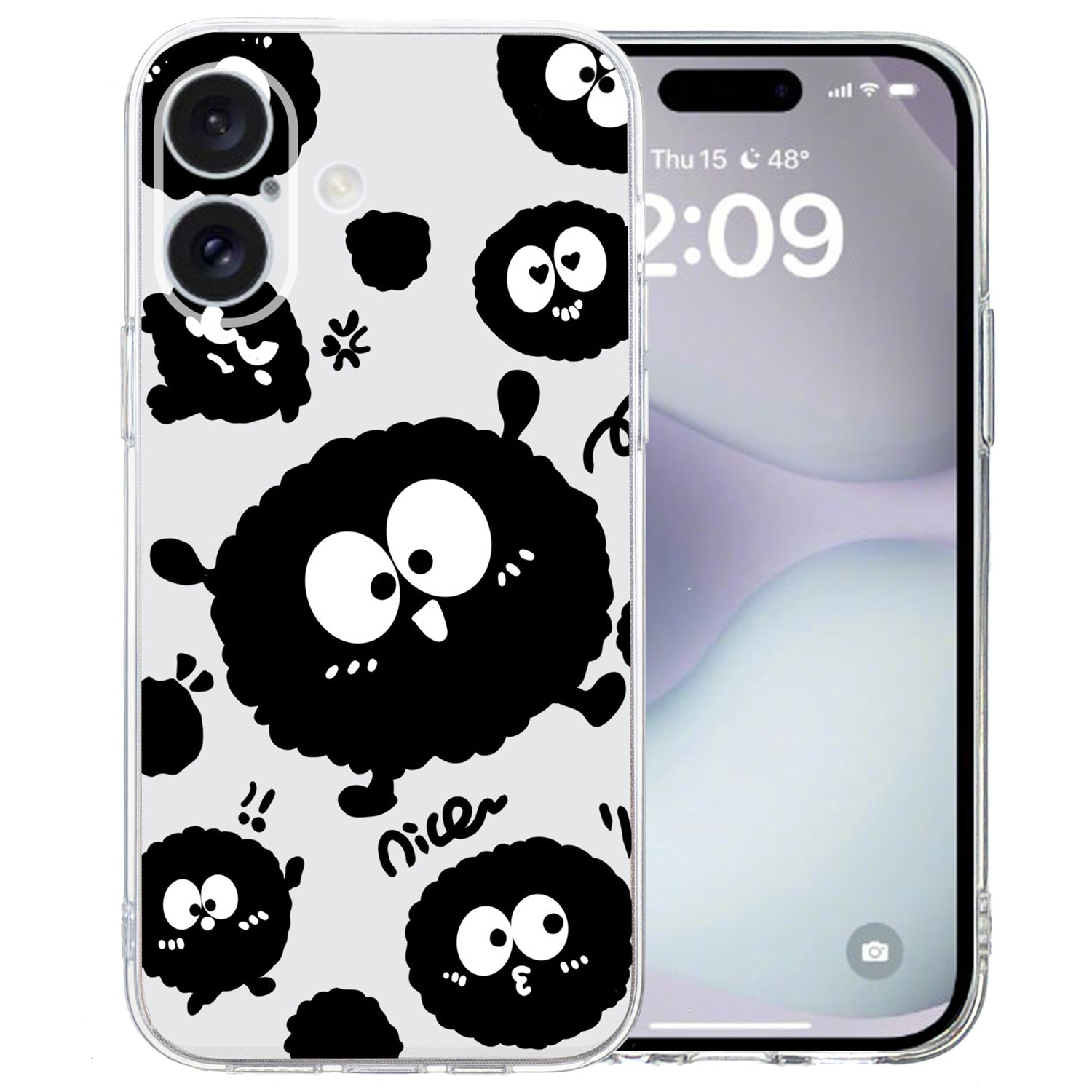 For iPhone 16 Case Soft TPU Pattern Printing Phone Cover with Transparent Edge - Black Briquette