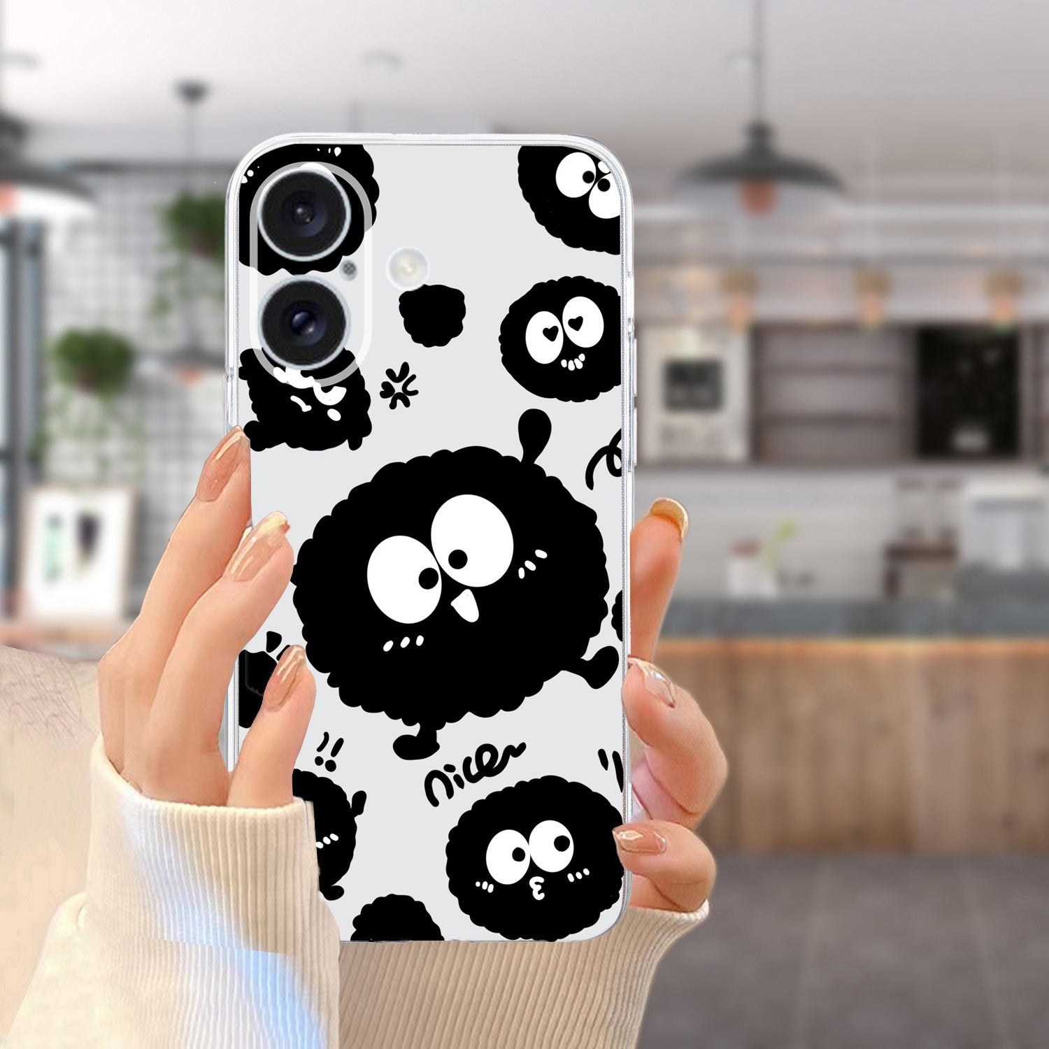 For iPhone 16 Case Soft TPU Pattern Printing Phone Cover with Transparent Edge - Black Briquette