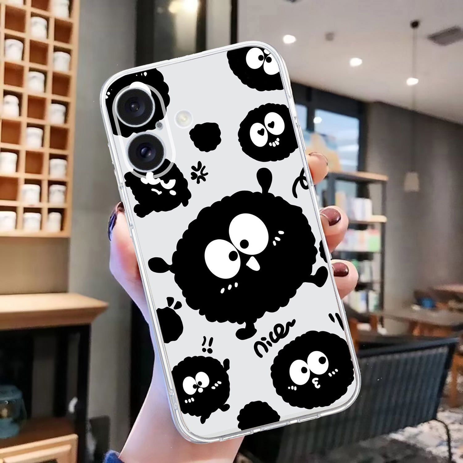 For iPhone 16 Case Soft TPU Pattern Printing Phone Cover with Transparent Edge - Black Briquette