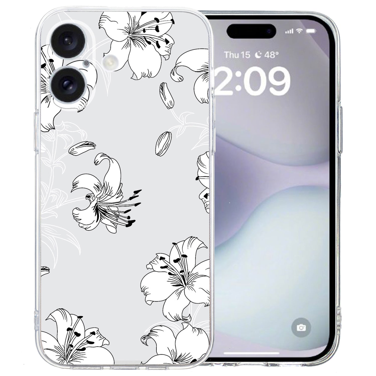 For iPhone 16 Case Soft TPU Pattern Printing Phone Cover with Transparent Edge - White Flower