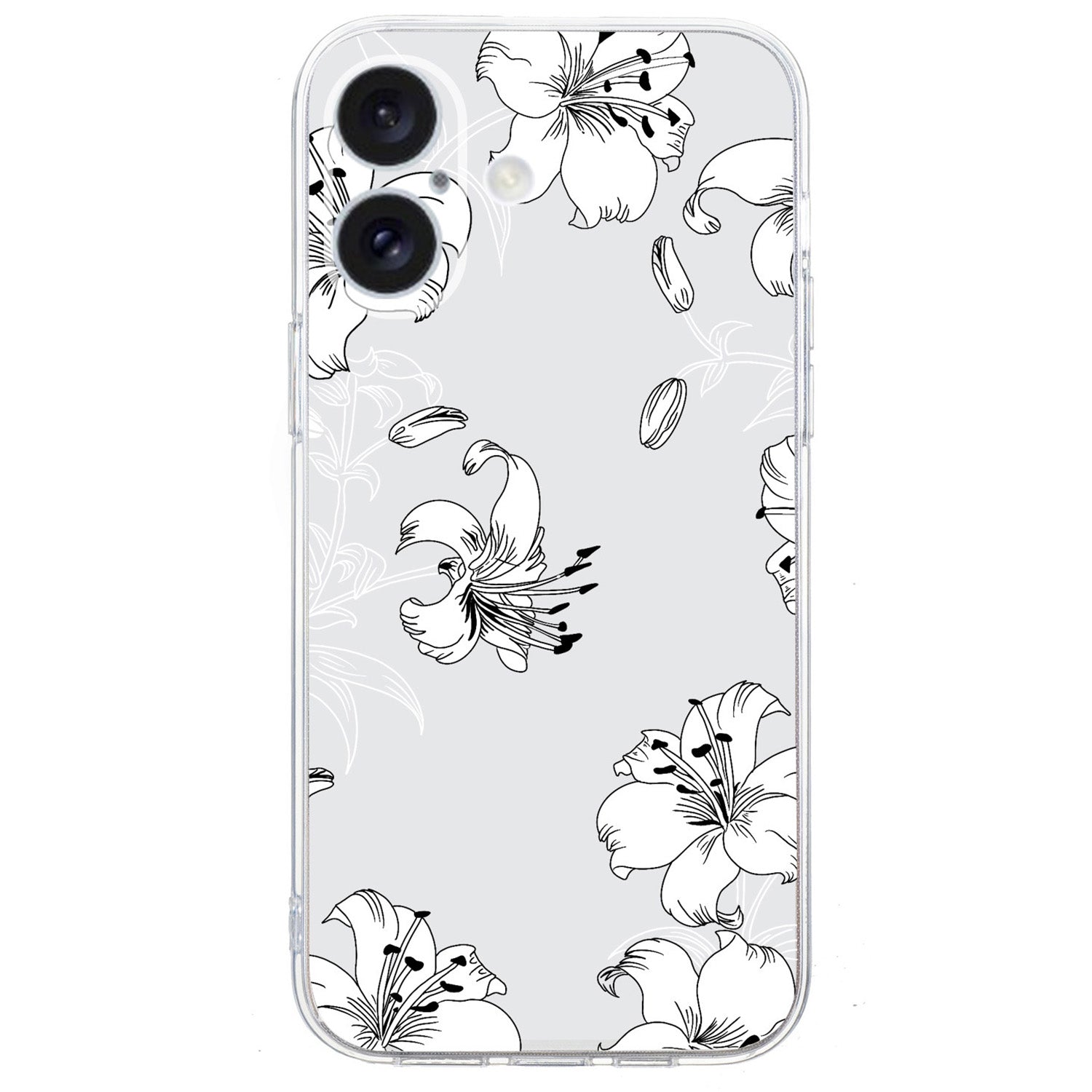 For iPhone 16 Case Soft TPU Pattern Printing Phone Cover with Transparent Edge - White Flower