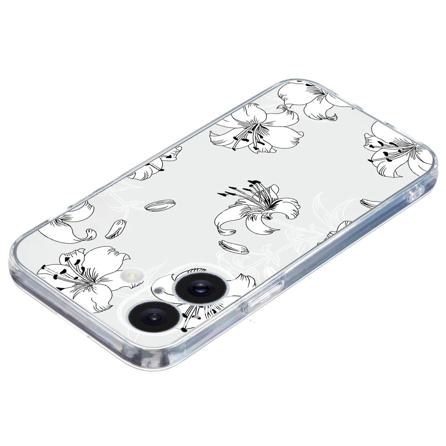 For iPhone 16 Case Soft TPU Pattern Printing Phone Cover with Transparent Edge - White Flower