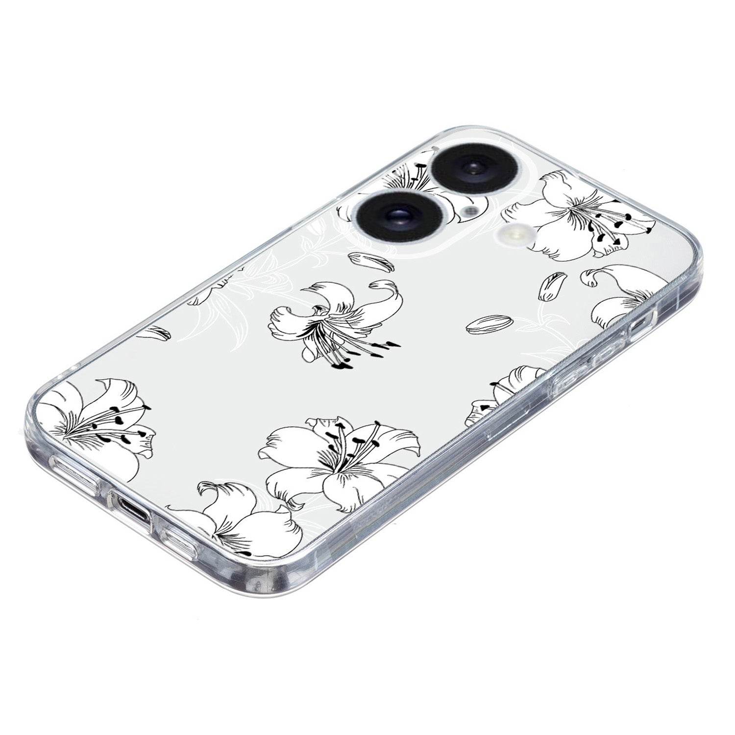 For iPhone 16 Case Soft TPU Pattern Printing Phone Cover with Transparent Edge - White Flower