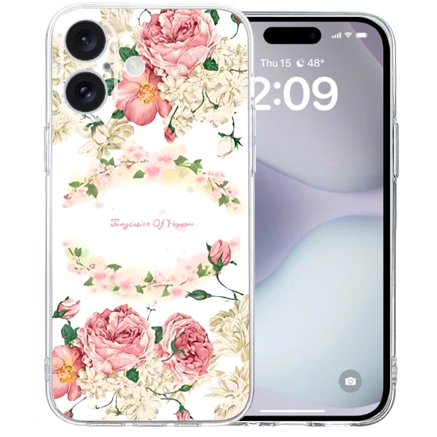 For iPhone 16 Case Soft TPU Pattern Printing Phone Cover with Transparent Edge - Rose