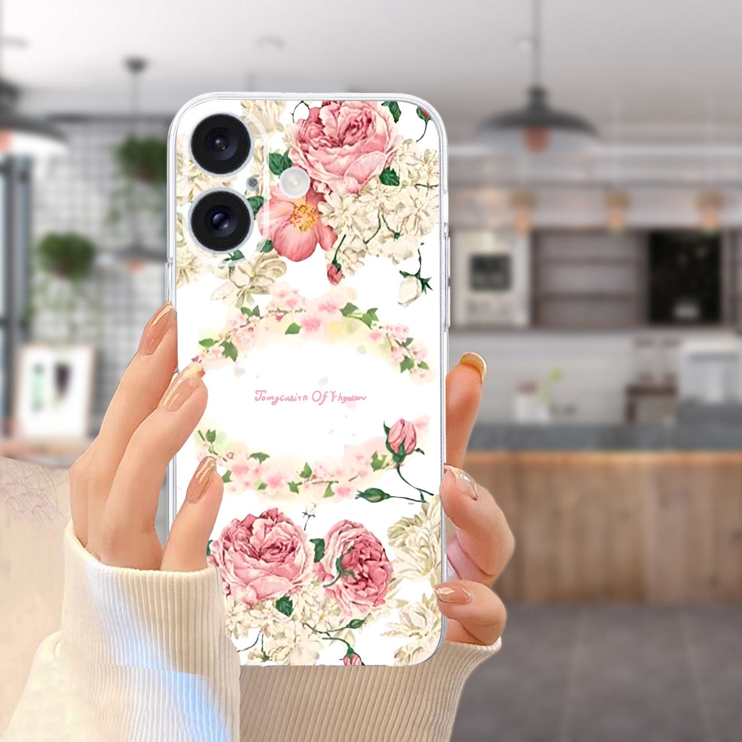 For iPhone 16 Case Soft TPU Pattern Printing Phone Cover with Transparent Edge - Rose