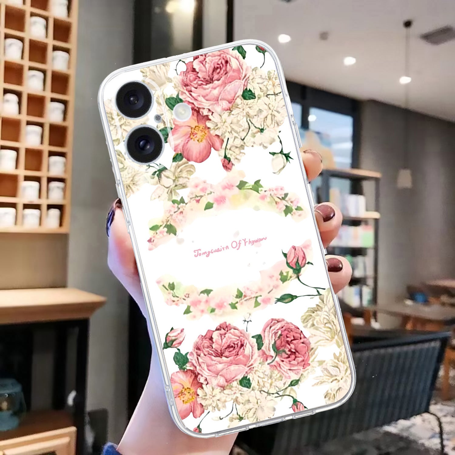 For iPhone 16 Case Soft TPU Pattern Printing Phone Cover with Transparent Edge - Rose