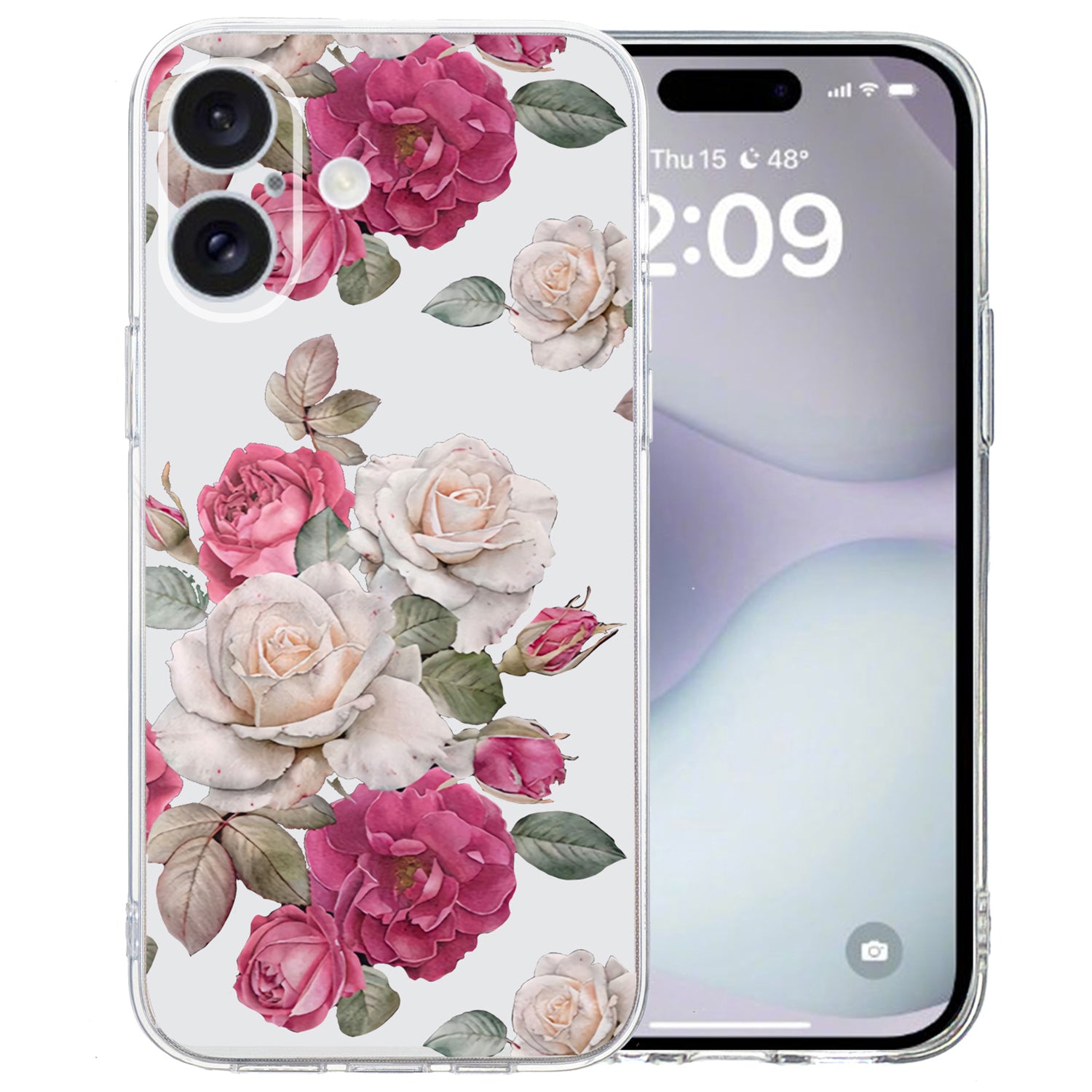 For iPhone 16 Case Soft TPU Pattern Printing Phone Cover with Transparent Edge - Peony