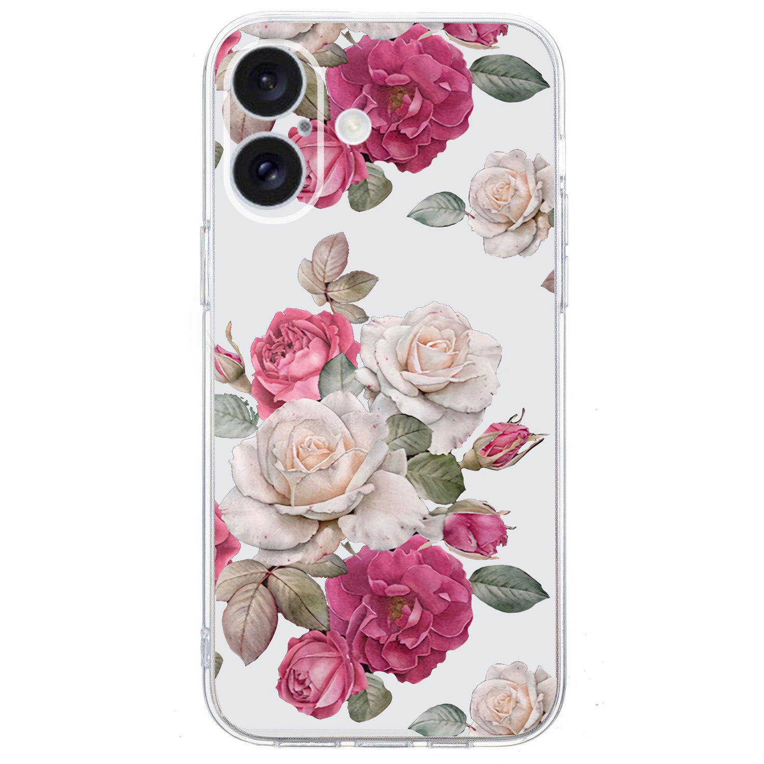 For iPhone 16 Case Soft TPU Pattern Printing Phone Cover with Transparent Edge - Peony