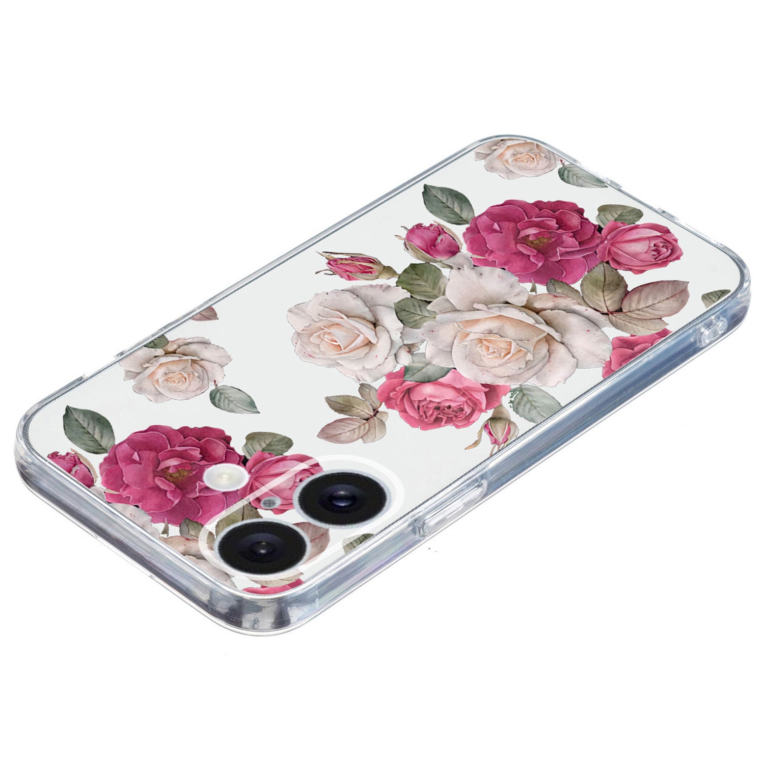 For iPhone 16 Case Soft TPU Pattern Printing Phone Cover with Transparent Edge - Peony