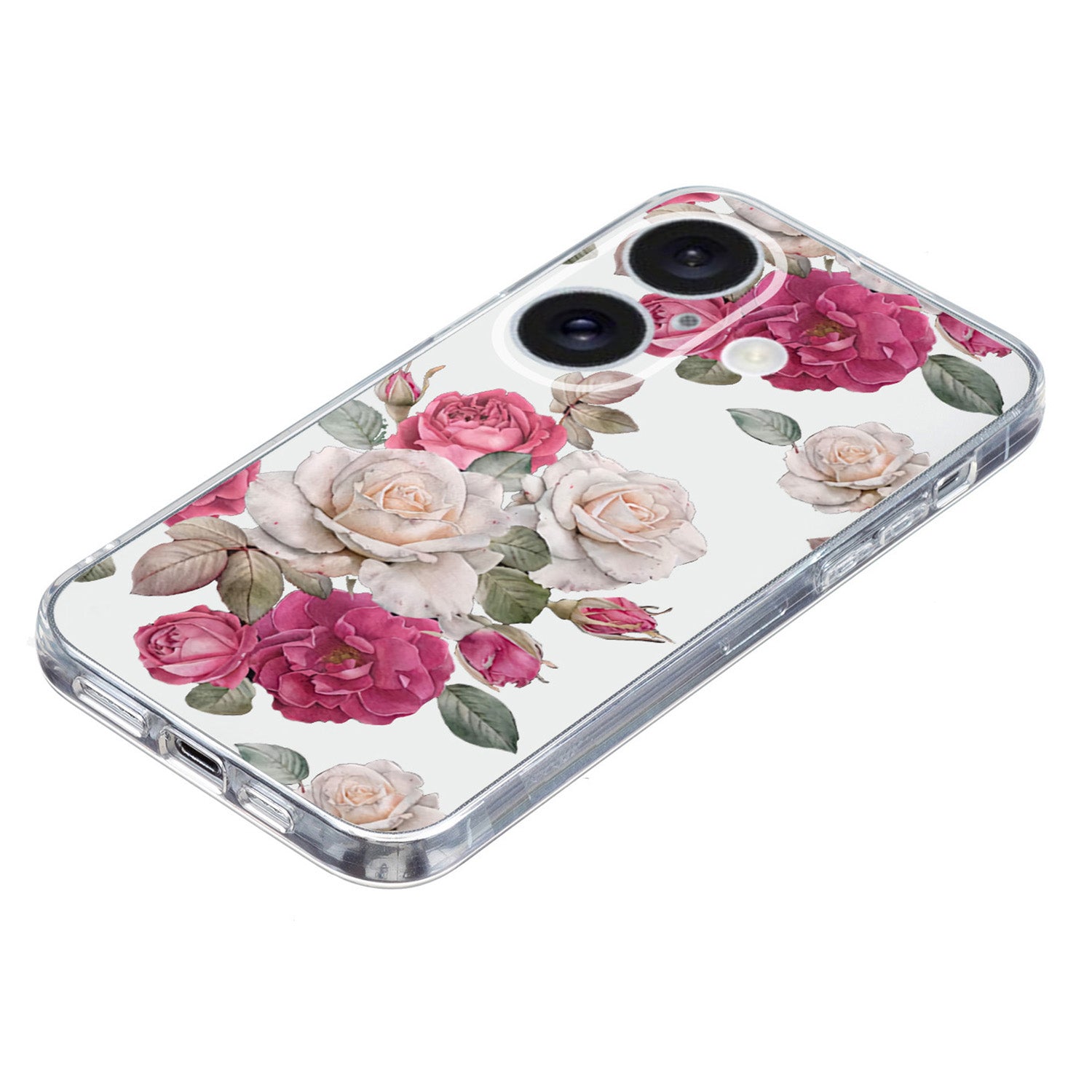 For iPhone 16 Case Soft TPU Pattern Printing Phone Cover with Transparent Edge - Peony